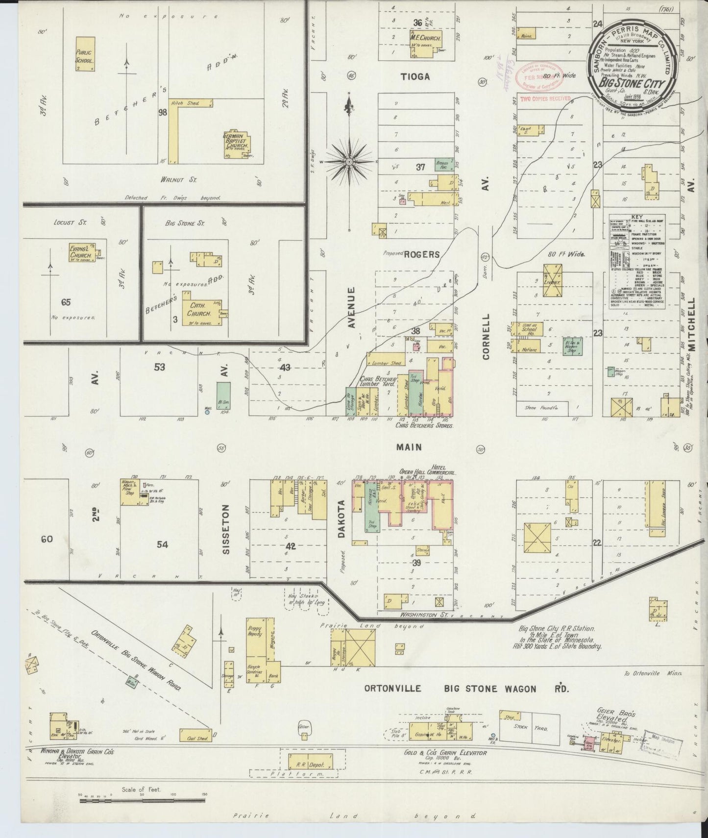 Sanborn Fire Insurance Map from Big Stone City, Grant County, South Dakota (1898), Sheet #0001 - Historic Sanborn Fire Insurance Map Print, vintage old map wall art, antique decor, genealogy gift, South Dakota South Dakota map