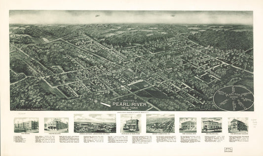 Aero-view of Pearl River, New York, 1924. (1924) – Historic Bird’s-Eye View Panorama Print