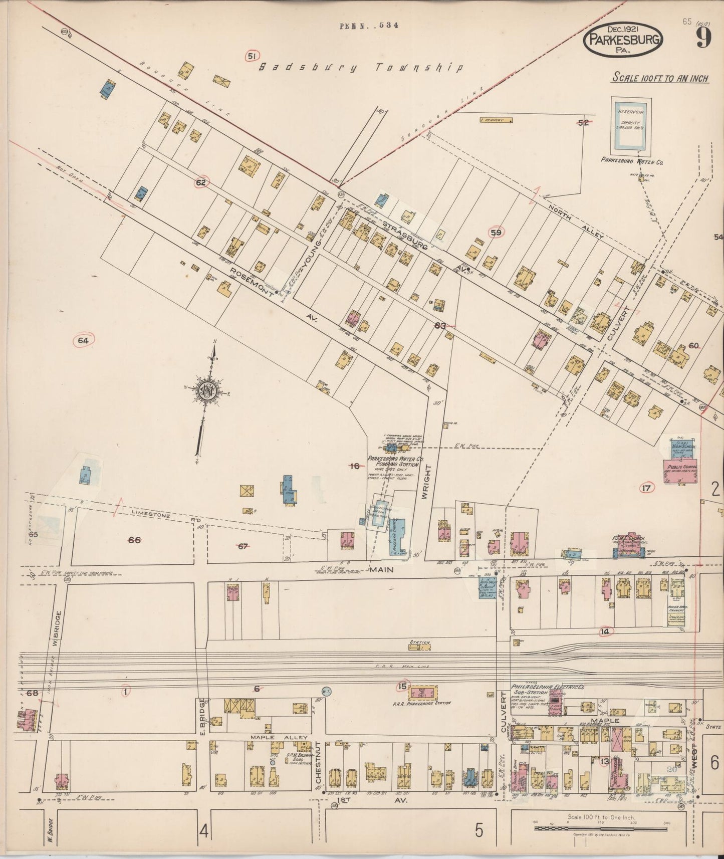 Sanborn Fire Insurance Map from Parkesburg, Chester County, Pennsylvania (1934), Sheet #0009 - Complete Map Set gallery image, historic Sanborn map, vintage wall art, Pennsylvania Pennsylvania