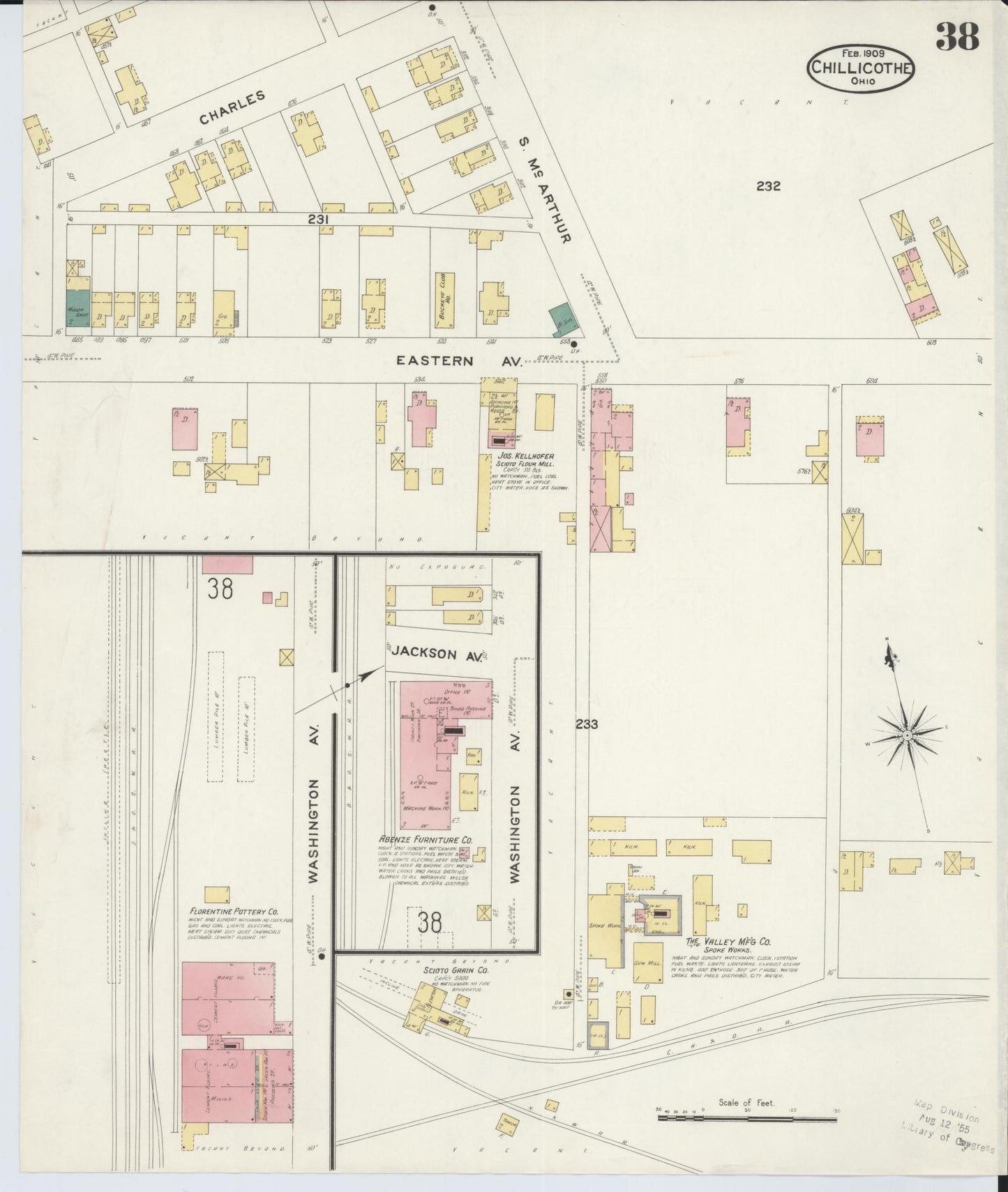 Sanborn Fire Insurance Map from Chillicothe, Ross County, Ohio (1909), Sheet #0038 - Complete Map Set gallery image, historic Sanborn map, vintage wall art, Ohio Ohio