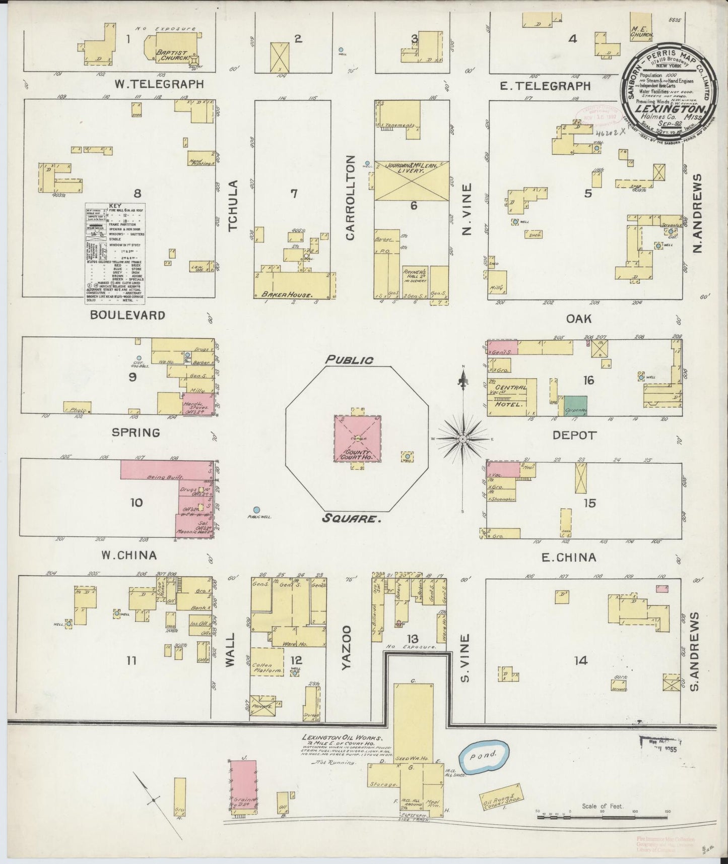 Sanborn Fire Insurance Map from Lexington, Holmes County, Mississippi (1892), Sheet #0001 - Historic Sanborn Fire Insurance Map Print, vintage old map wall art, antique decor, genealogy gift, Mississippi Mississippi map