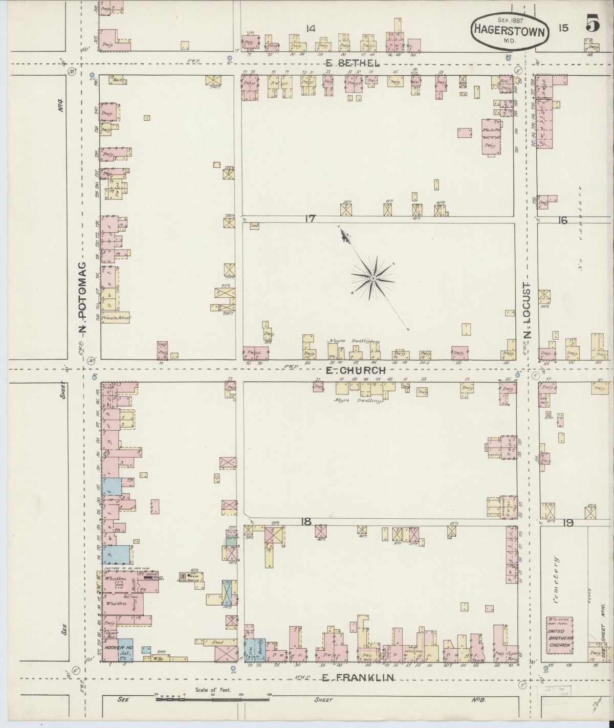 Sanborn Fire Insurance Map from Hagerstown, Washington County, Maryland (1887), Sheet #0005 - Historic Sanborn Fire Insurance Map Print, vintage old map wall art, antique decor, genealogy gift, Maryland Maryland map