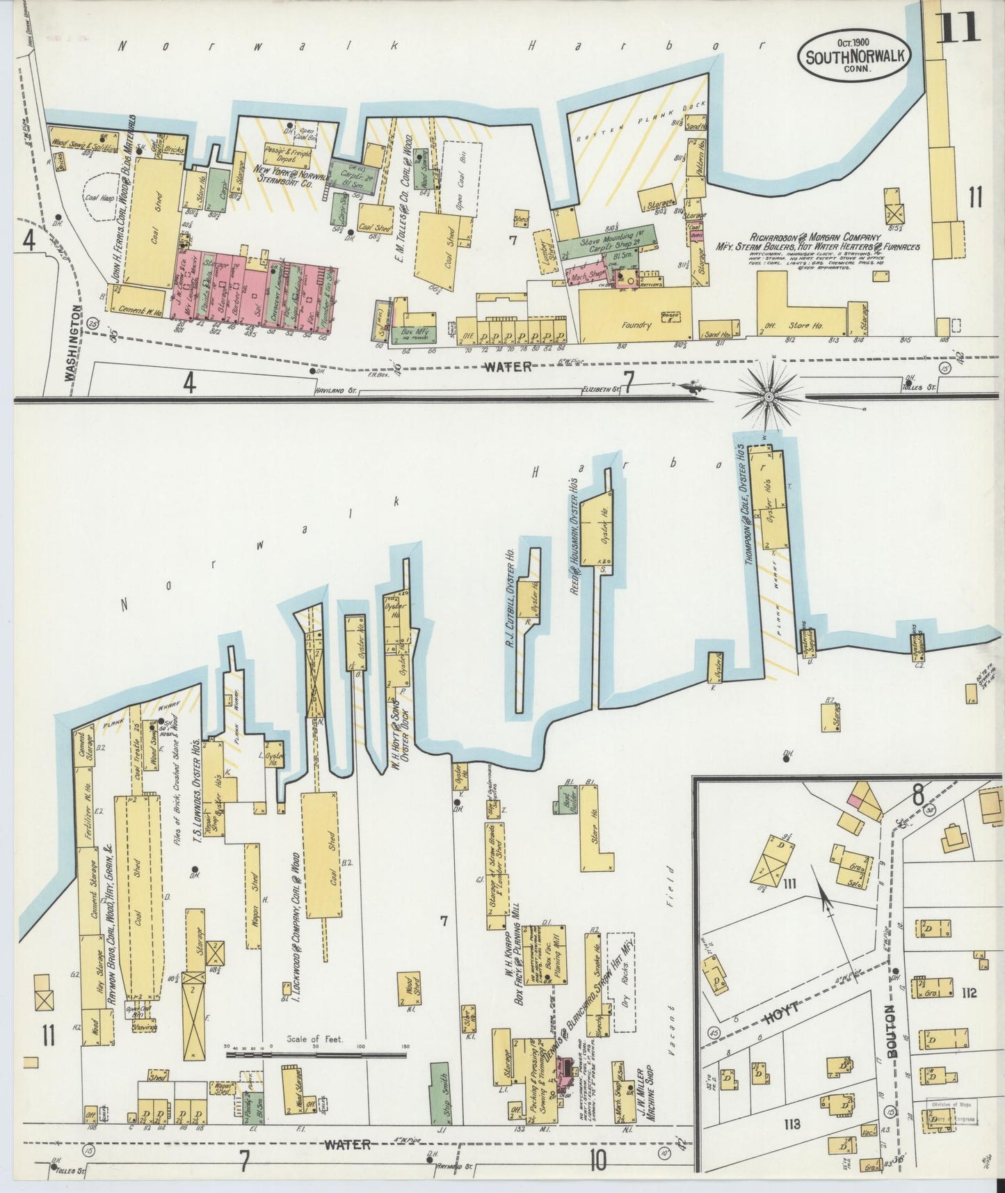 Sanborn Fire Insurance Map from South Norwalk, Fairfield County, Connecticut (1900), Sheet #0011 - Historic Sanborn Fire Insurance Map Print, vintage old map wall art, antique decor, genealogy gift, Connecticut Connecticut map