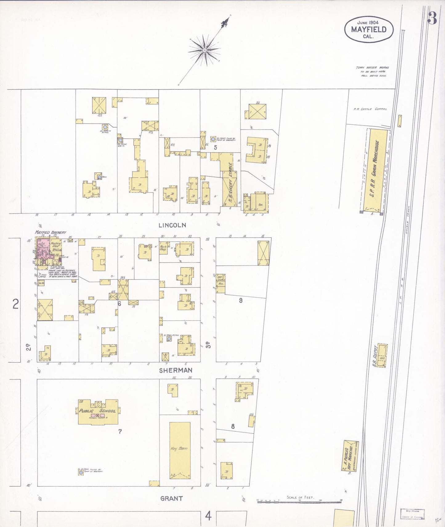 Sanborn Fire Insurance Map from Mayfield, Santa Clara County, California (1904), Sheet #0003 - Historic Sanborn Fire Insurance Map Print, vintage old map wall art, antique decor, genealogy gift, California California map