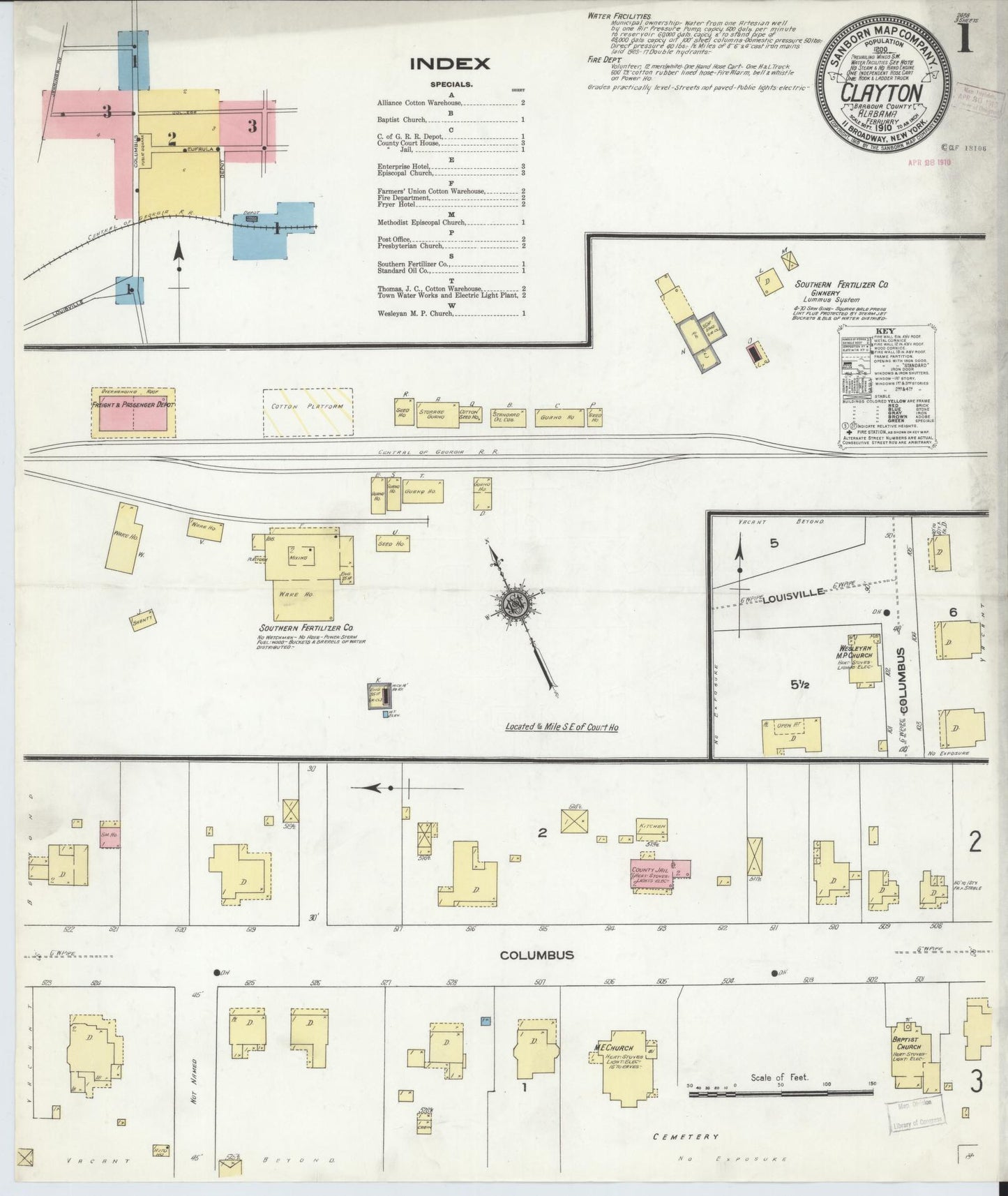 Sanborn Fire Insurance Map from Clayton, Barbour County, Alabama. (1910) – Historic Sanborn Fire Insurance Map Print