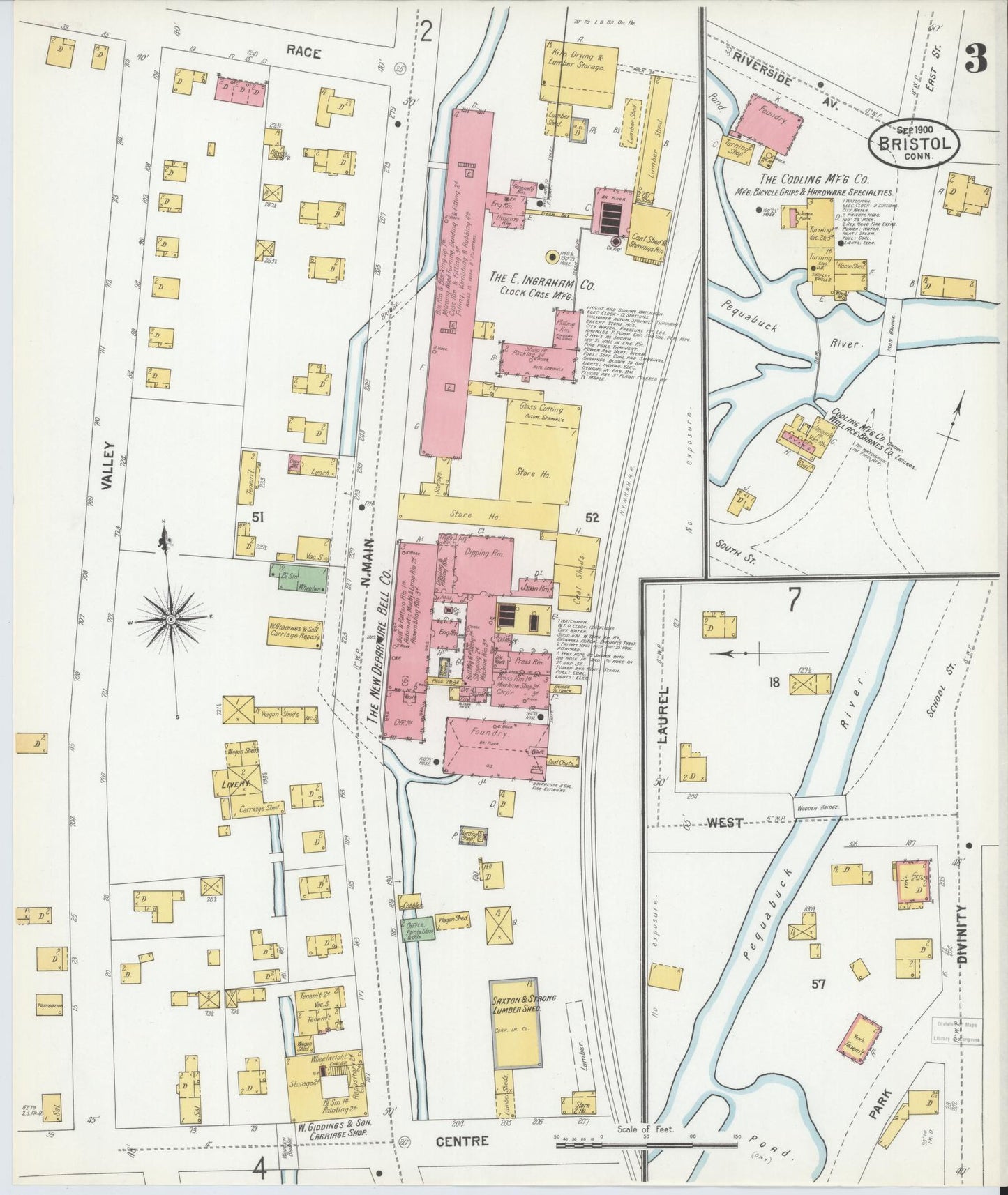 Sanborn Fire Insurance Map from Bristol, Hartford County, Connecticut (1900), Sheet #0003 - Historic Sanborn Fire Insurance Map Print, vintage old map wall art, antique decor, genealogy gift, Connecticut Connecticut map