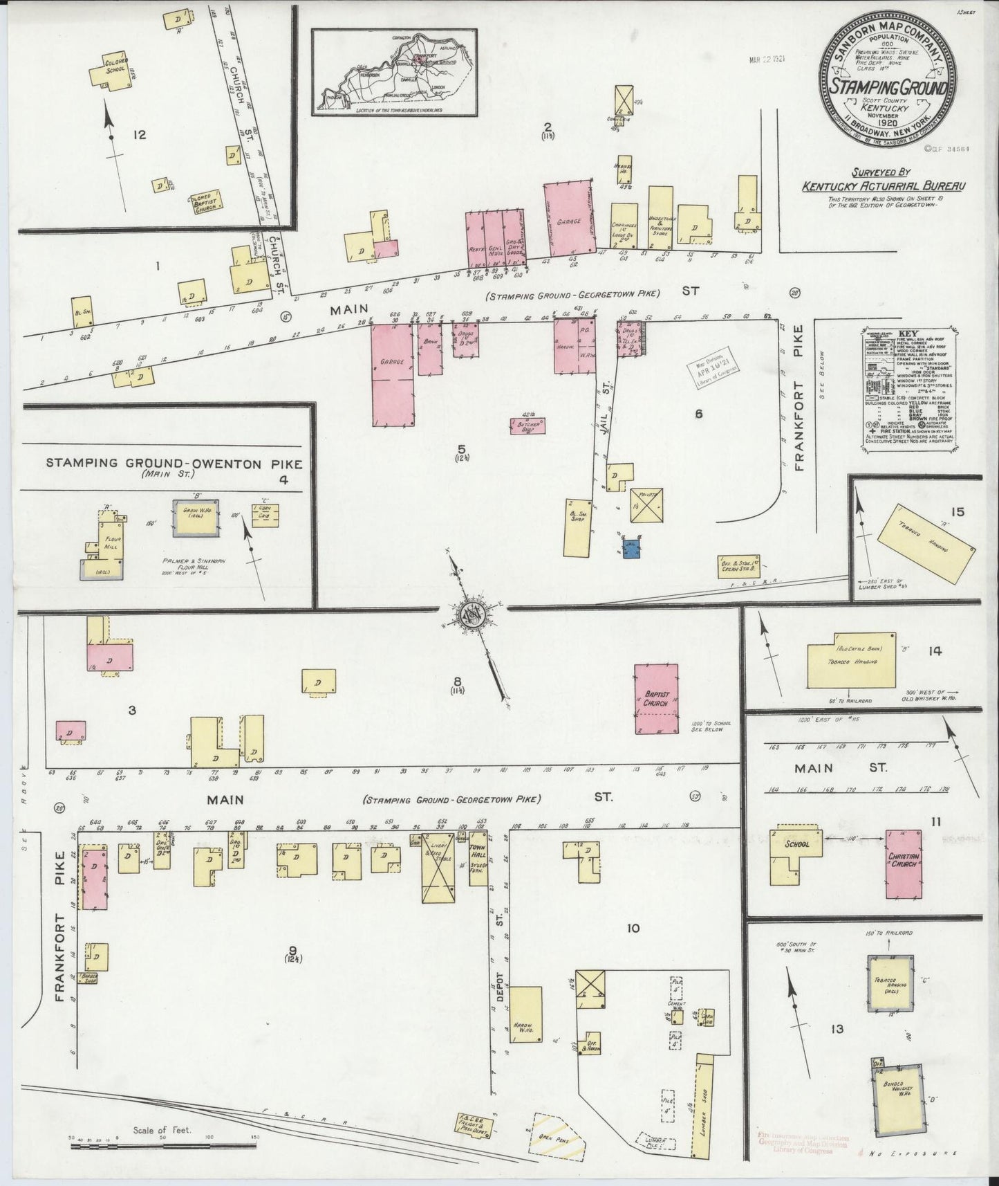 Sanborn Fire Insurance Map from Stamping Ground, Scott County, Kentucky (1920), Sheet #0001 - Historic Sanborn Fire Insurance Map Print, vintage old map wall art, antique decor, genealogy gift, Kentucky Kentucky map