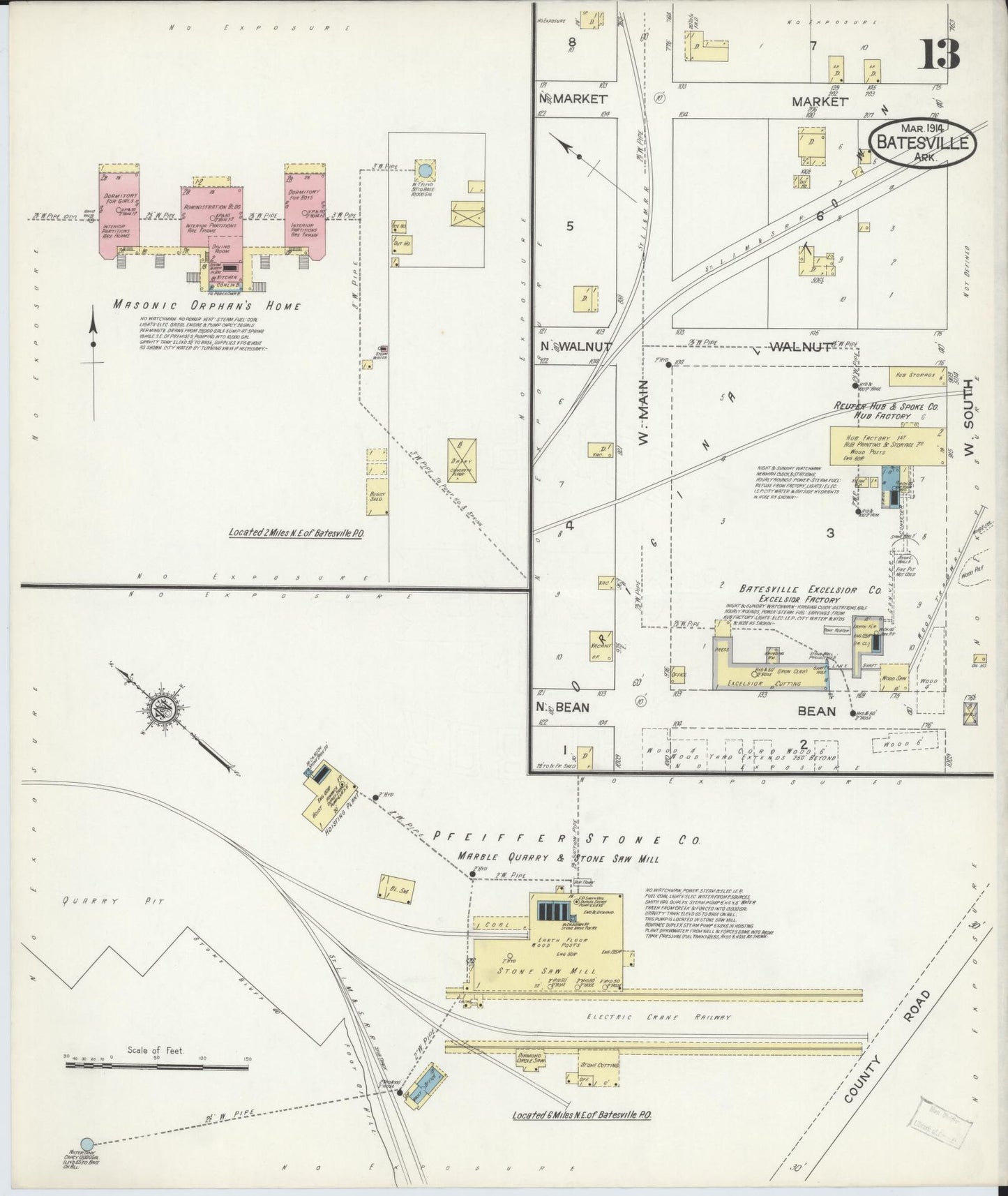 Sanborn Fire Insurance Map from Batesville, Independence County, Arkansas (1914), Sheet #0013 - Historic Sanborn Fire Insurance Map Print, vintage old map wall art, antique decor, genealogy gift, Arkansas Arkansas map