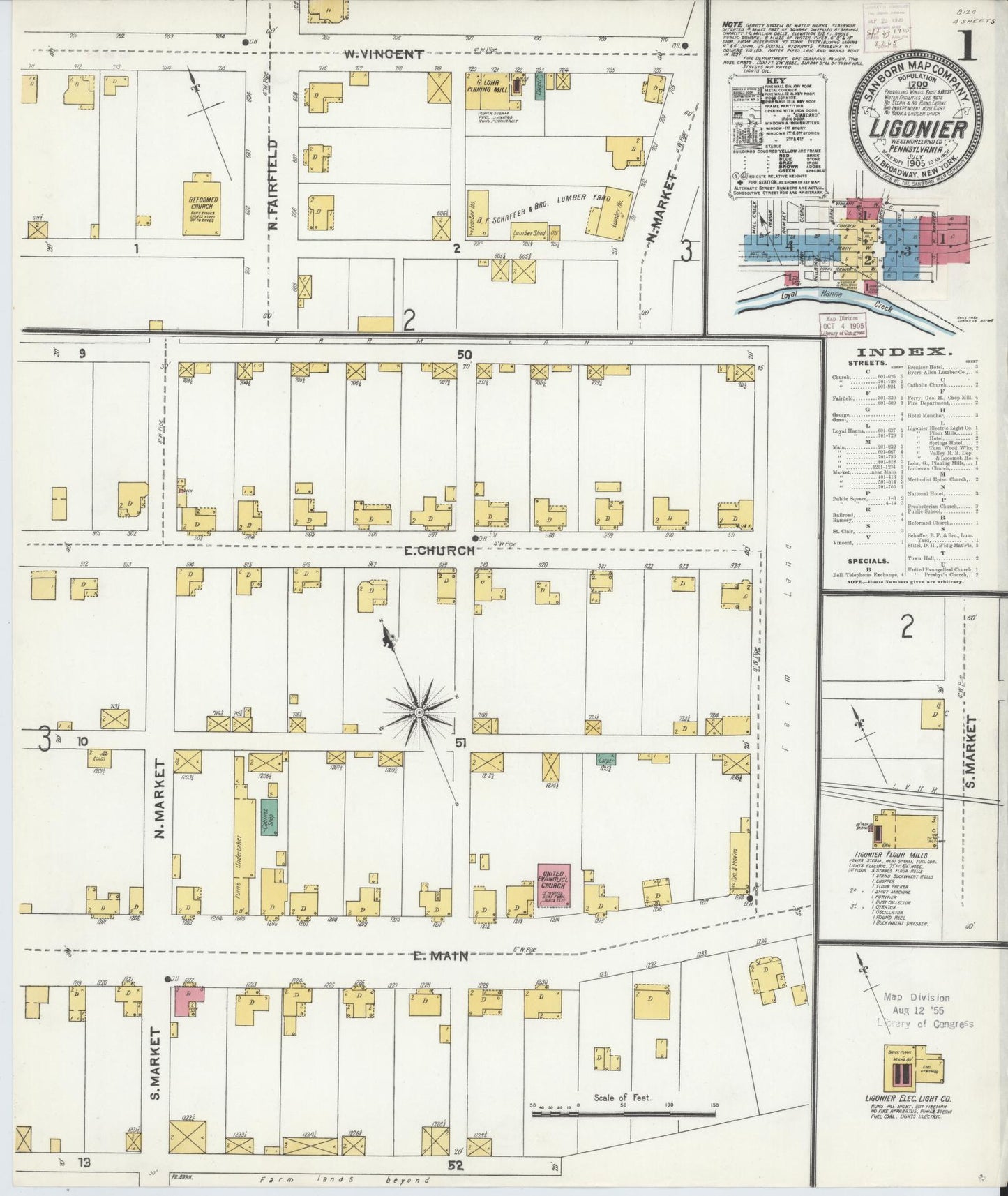 Sanborn Fire Insurance Map from Ligonier, Westmoreland County, Pennsylvania. (1905) – Historic Sanborn Fire Insurance Map Print