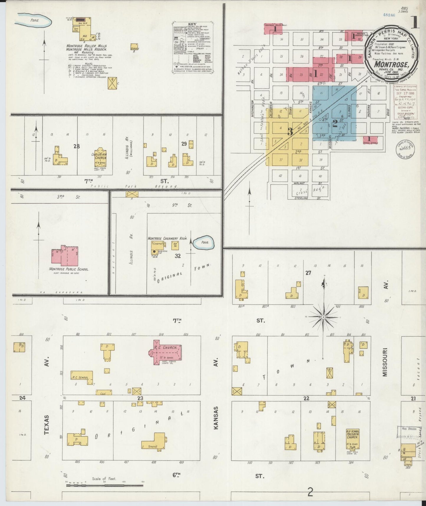 Sanborn Fire Insurance Map from Montrose, Henry County, Missouri (1900), Sheet #0001 - Historic Sanborn Fire Insurance Map Print, vintage old map wall art, antique decor, genealogy gift, Missouri Missouri map