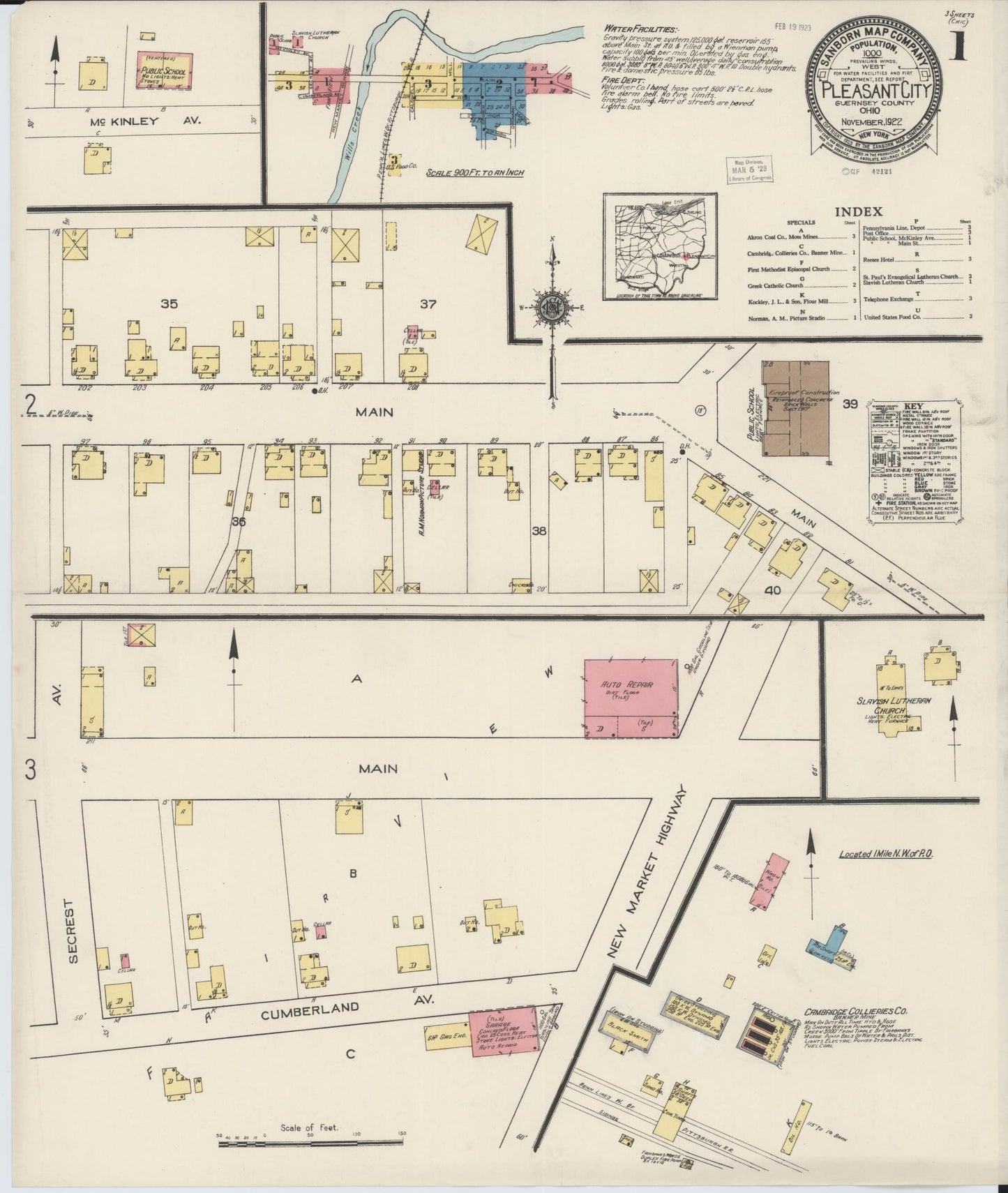 Sanborn Fire Insurance Map from Pleasant City, Guernsey County, Ohio (1922), Sheet #0001 - Historic Sanborn Fire Insurance Map Print, vintage old map wall art, antique decor, genealogy gift, Ohio Ohio map