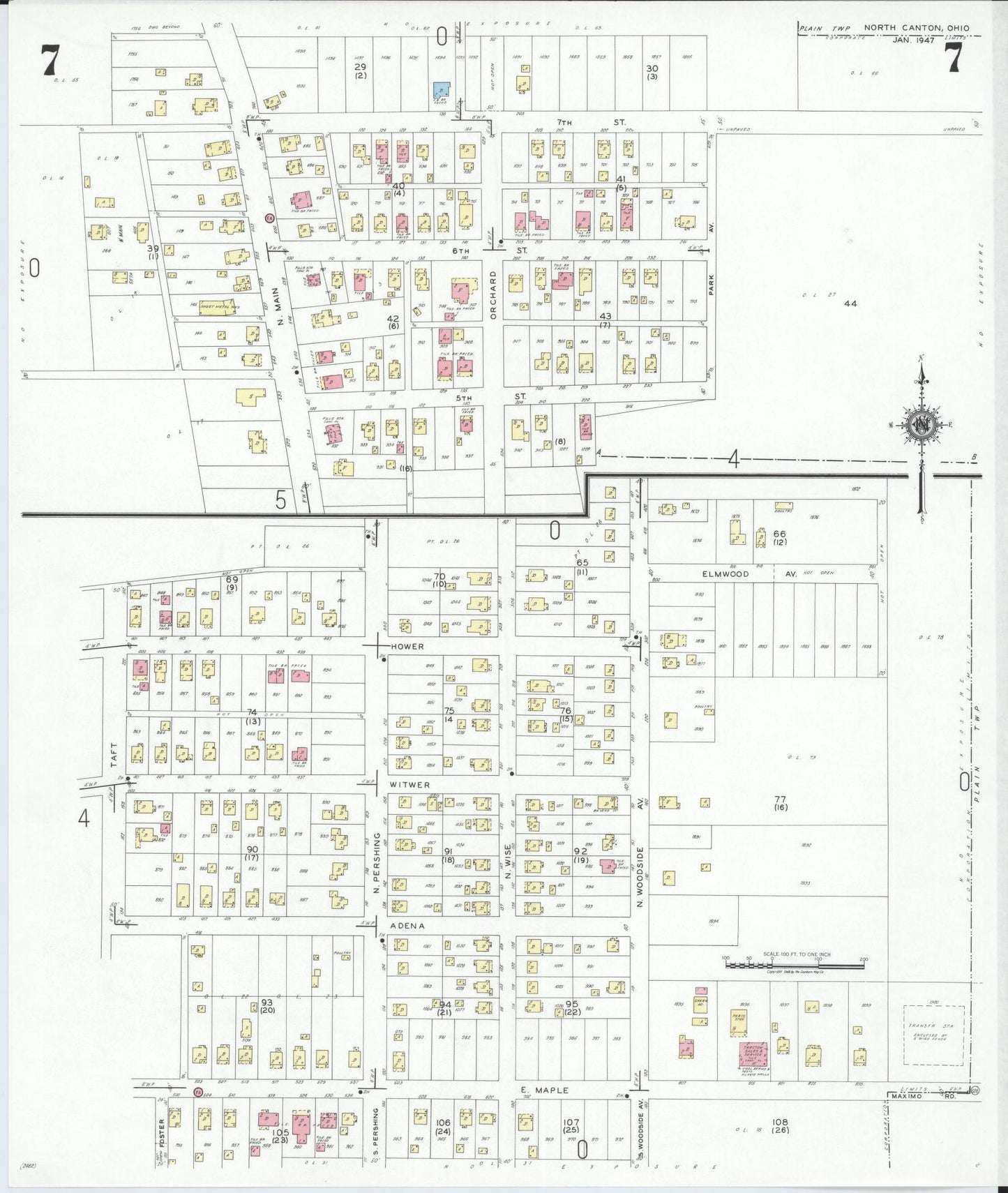 Sanborn Fire Insurance Map from North Canton, Stark County, Ohio (1948), Sheet #0007 - Historic Sanborn Fire Insurance Map Print, vintage old map wall art, antique decor, genealogy gift, Ohio Ohio map