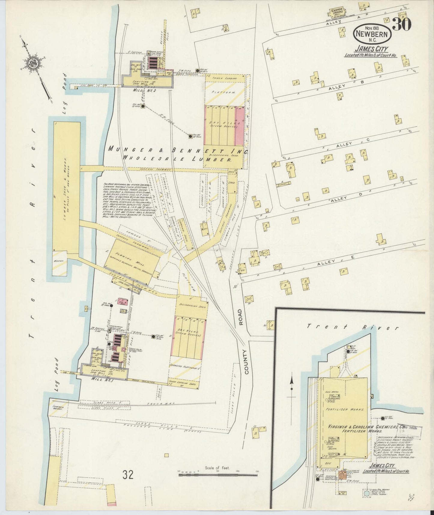 Sanborn Fire Insurance Map from New Bern, Craven County, North Carolina (1913), Sheet #0030 - Historic Sanborn Fire Insurance Map Print, vintage old map wall art, antique decor, genealogy gift, North Carolina North Carolina map