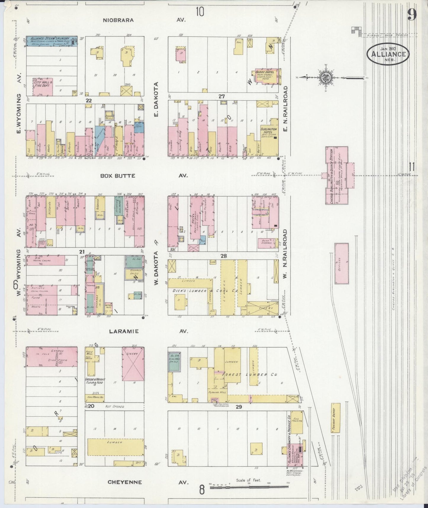 Sanborn Fire Insurance Map from Alliance, Box Butte County, Nebraska (1910), Sheet #0009 - Historic Sanborn Fire Insurance Map Print, vintage old map wall art, antique decor, genealogy gift, Nebraska Nebraska map