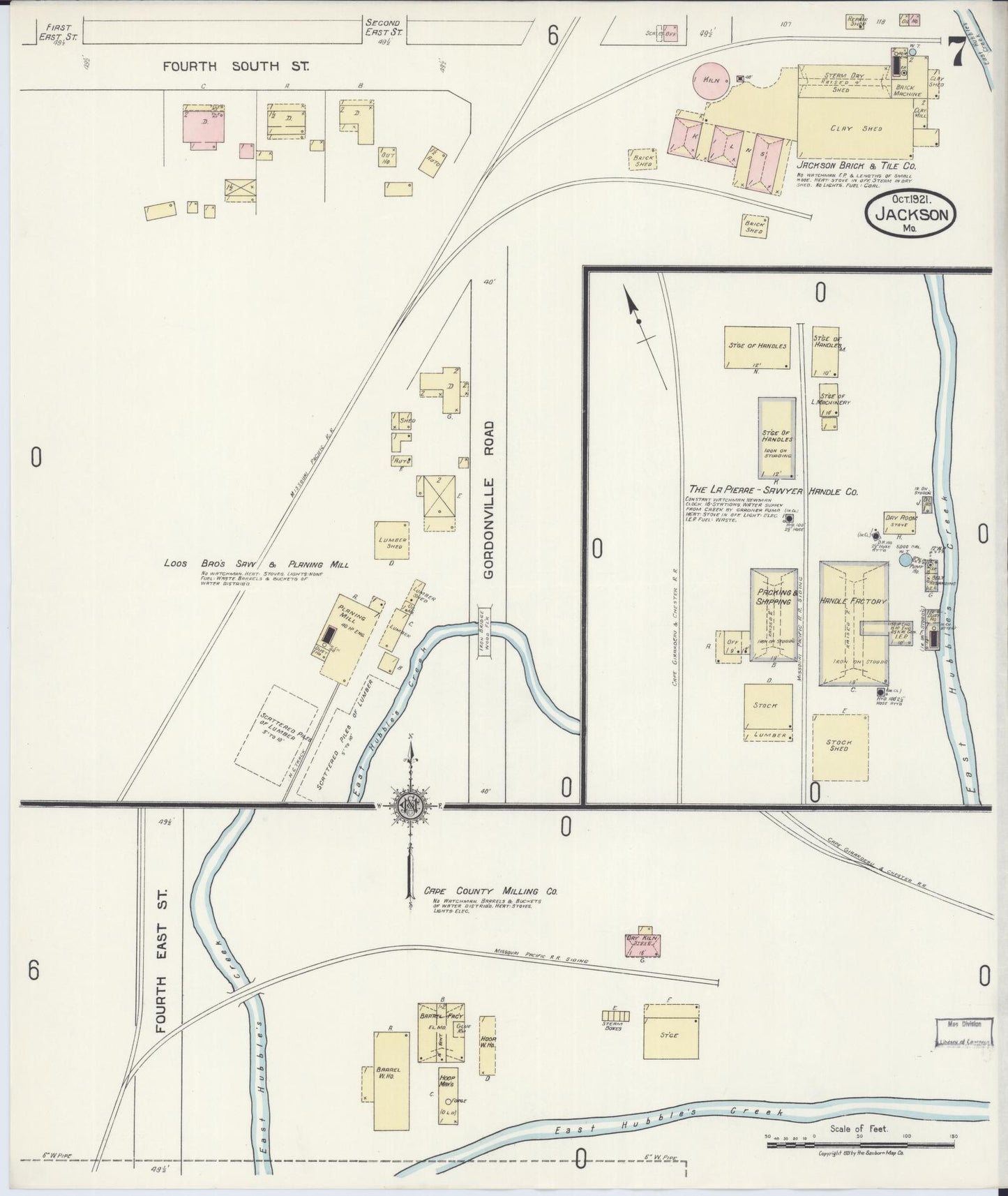 Sanborn Fire Insurance Map from Jackson, Cape Girardeau County, Missouri (1921), Sheet #0007 - Historic Sanborn Fire Insurance Map Print, vintage old map wall art, antique decor, genealogy gift, Missouri Missouri map