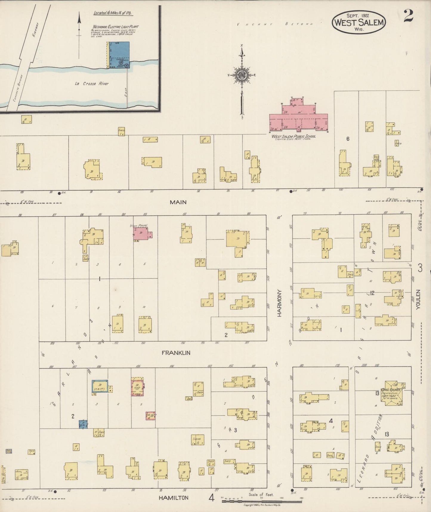 Sanborn Fire Insurance Map from West Salem, La Crosse County, Wisconsin (1922), Sheet #0002 - Historic Sanborn Fire Insurance Map Print, vintage old map wall art, antique decor, genealogy gift, Wisconsin Wisconsin map