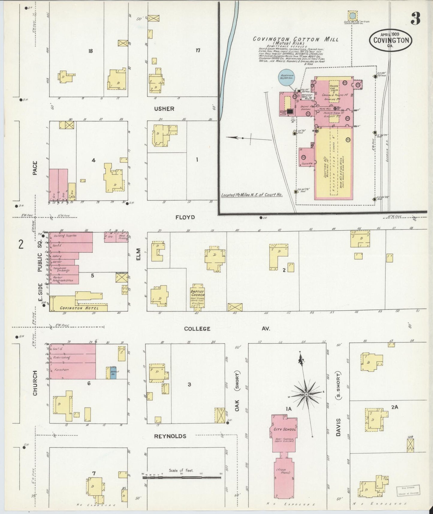 Sanborn Fire Insurance Map from Covington, Newton County, Georgia (1909), Sheet #0003 - Historic Sanborn Fire Insurance Map Print, vintage old map wall art, antique decor, genealogy gift, Georgia Georgia map