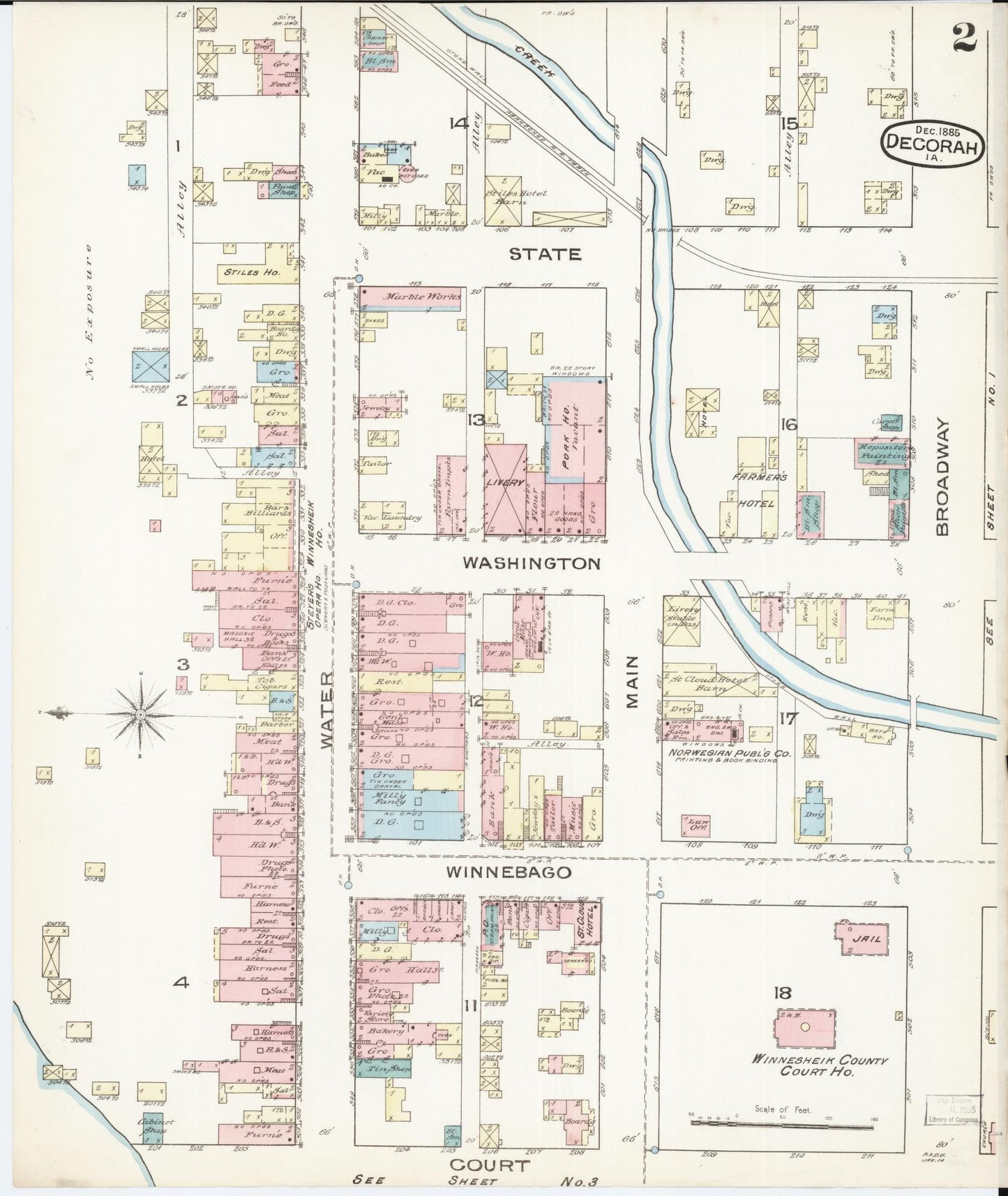 Sanborn Fire Insurance Map from Decorah, Winneshiek County, Iowa (1885), Sheet #0002 - Historic Sanborn Fire Insurance Map Print, vintage old map wall art