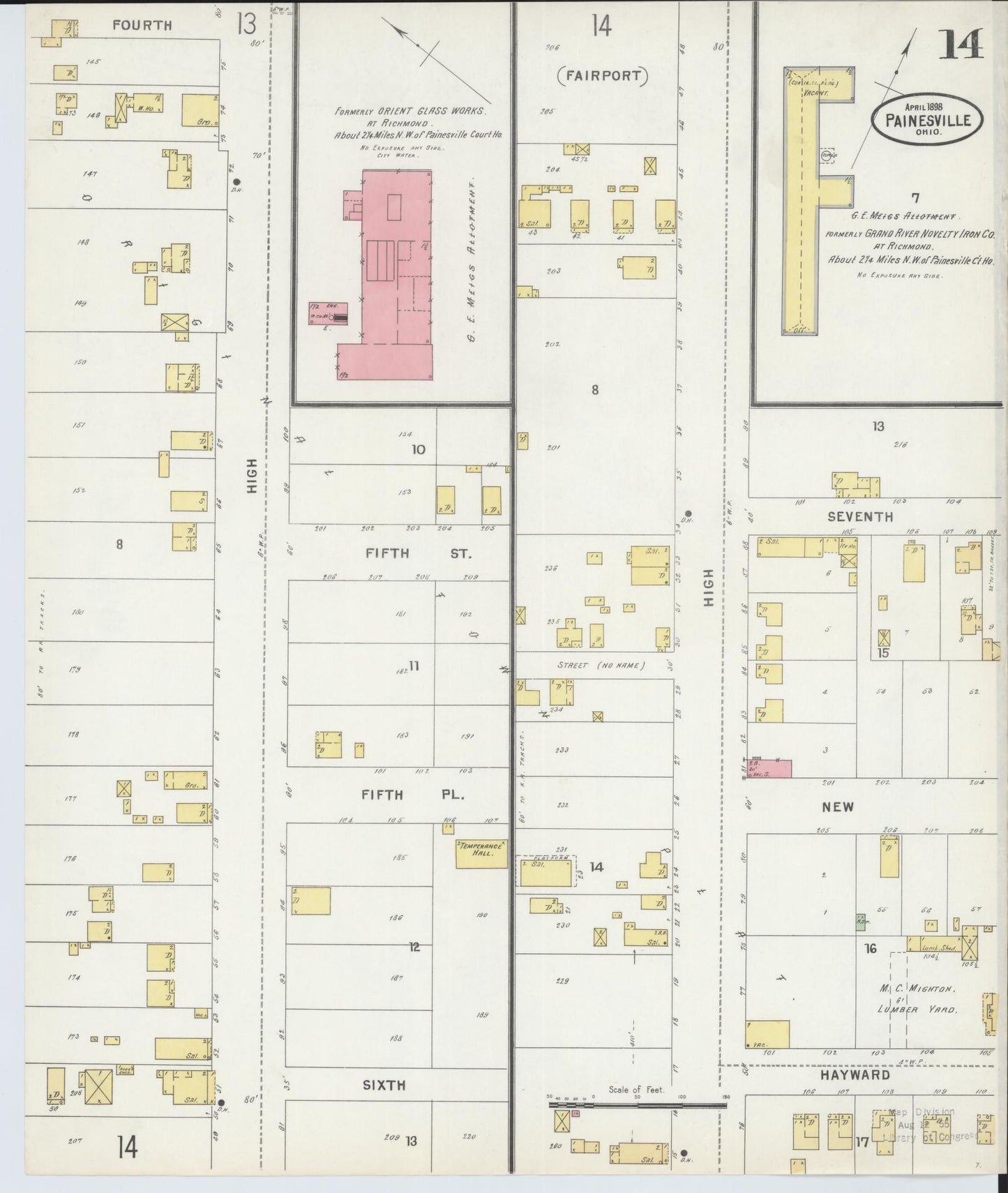 Sanborn Fire Insurance Map from Painesville, Lake County, Ohio (1898), Sheet #0014 - Historic Sanborn Fire Insurance Map Print, vintage old map wall art, antique decor, genealogy gift, Ohio Ohio map