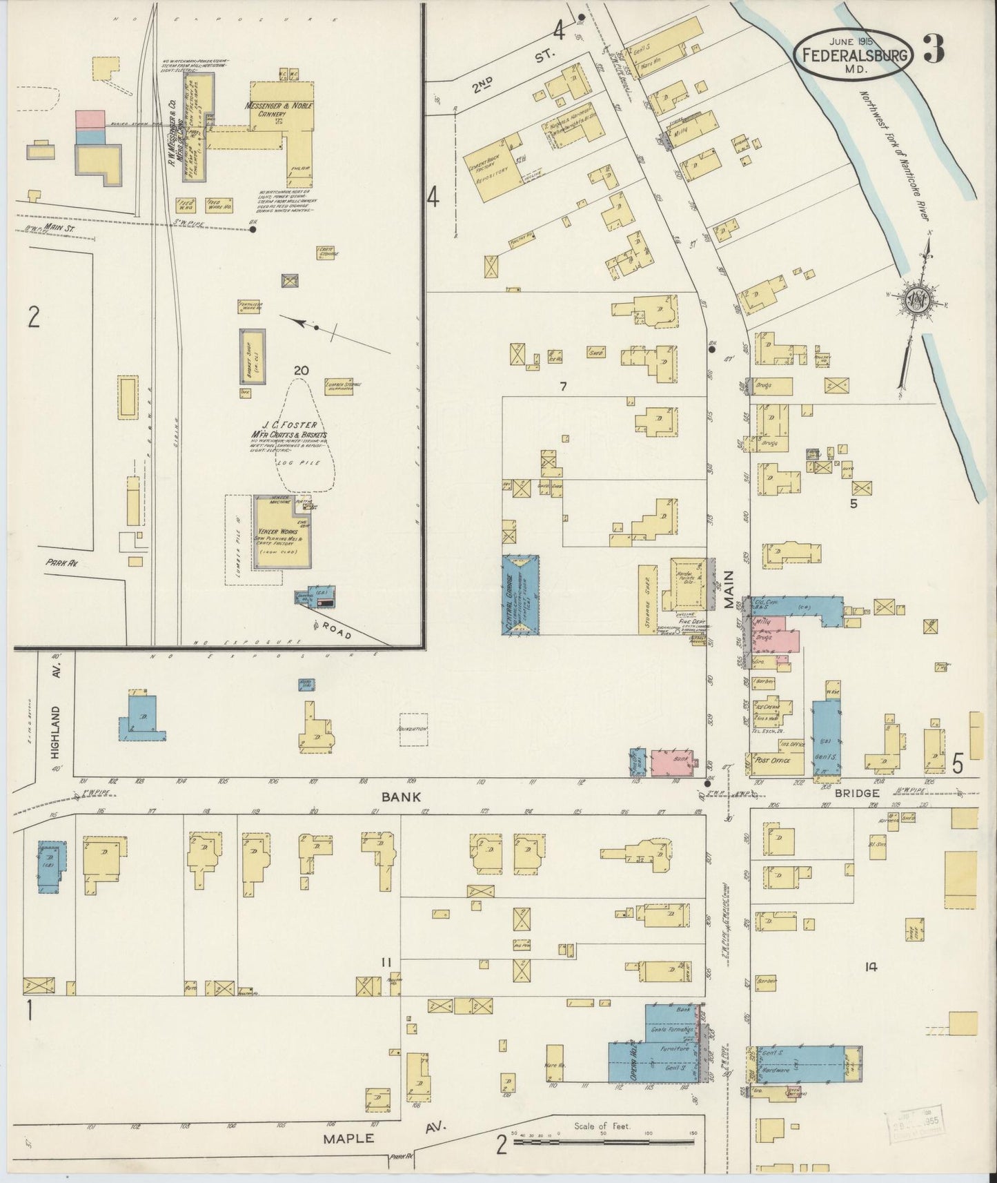 Caroline, Maryland - 1915 - Sanborn Fire Insurance Map, Sheet #0003 - Historic Sanborn Fire Insurance Map Print, Caroline Maryland 1915 0003 vintage old map wall art