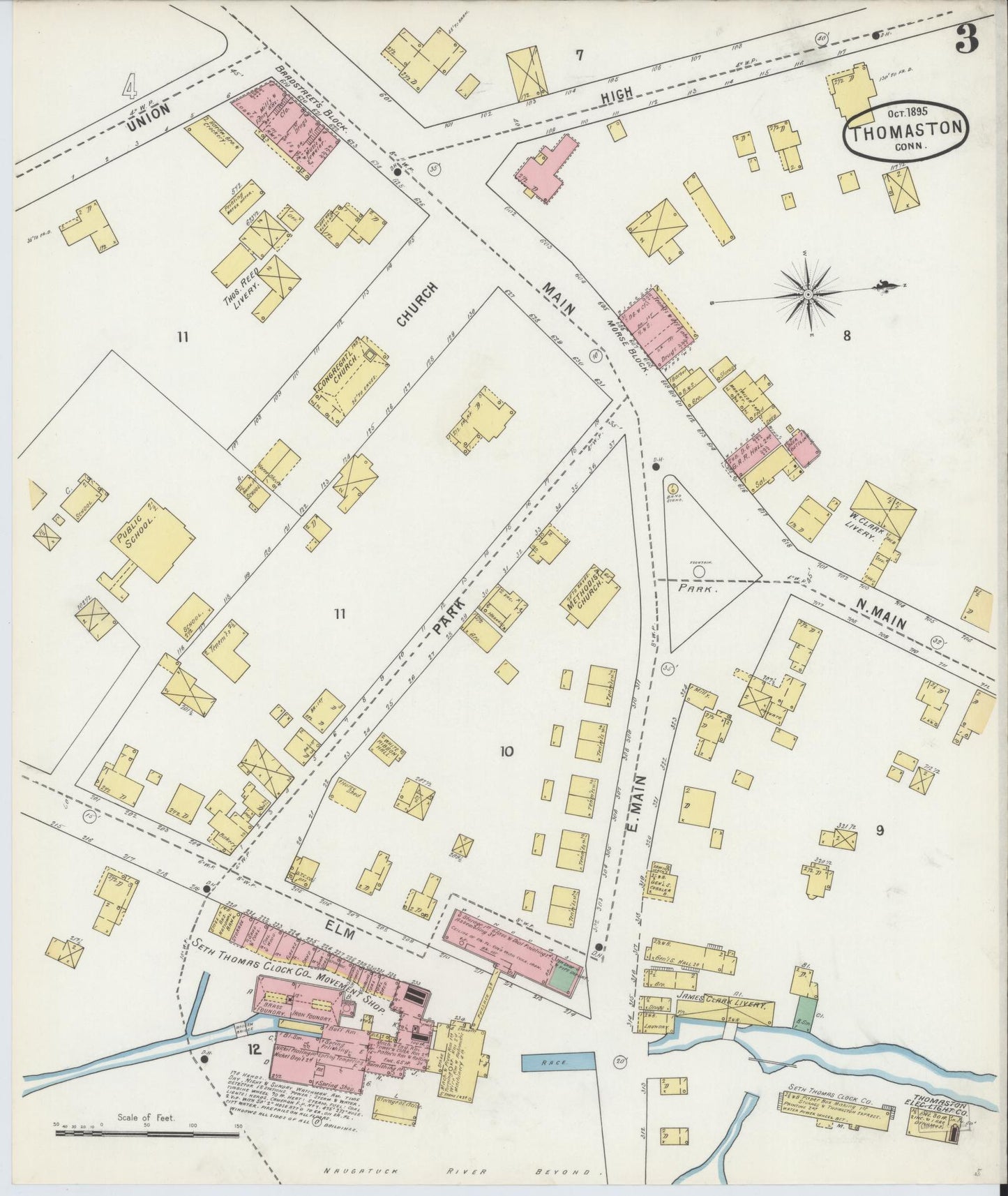 Sanborn Fire Insurance Map from Thomaston, Litchfield County, Connecticut (1895), Sheet #0003 - Historic Sanborn Fire Insurance Map Print, vintage old map wall art, antique decor, genealogy gift, Connecticut Connecticut map