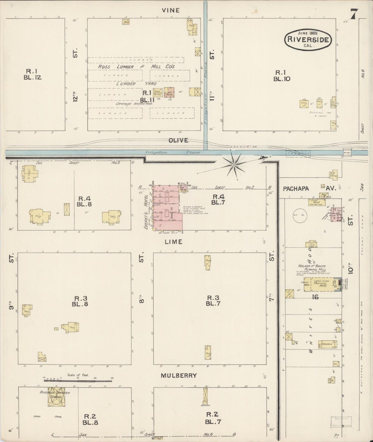 Sanborn Fire Insurance Map from Riverside, Riverside County, California (1888), Sheet #0007 - Complete Map Set gallery image, historic Sanborn map, vintage wall art, California California