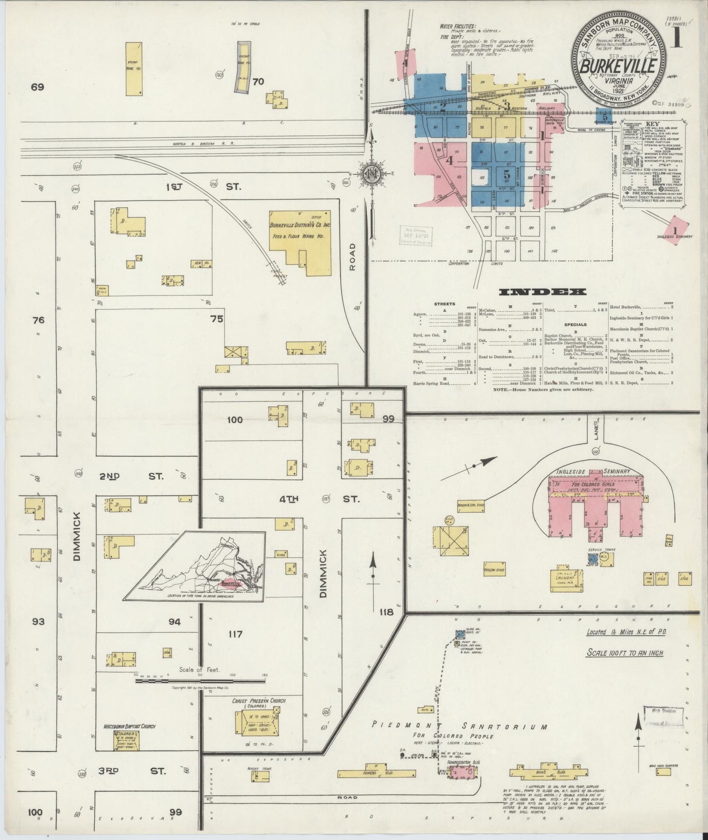 Sanborn Fire Insurance Map from Burkeville, Nottoway County, Virginia. (1921) – Historic Sanborn Fire Insurance Map Print