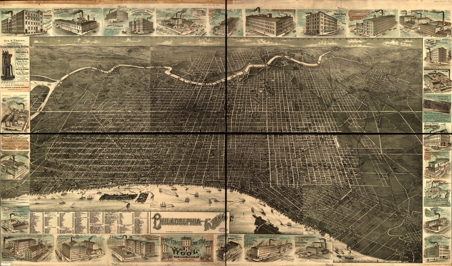 Philadelphia in 1886. (1885) – Historic Bird’s-Eye View Panorama Print