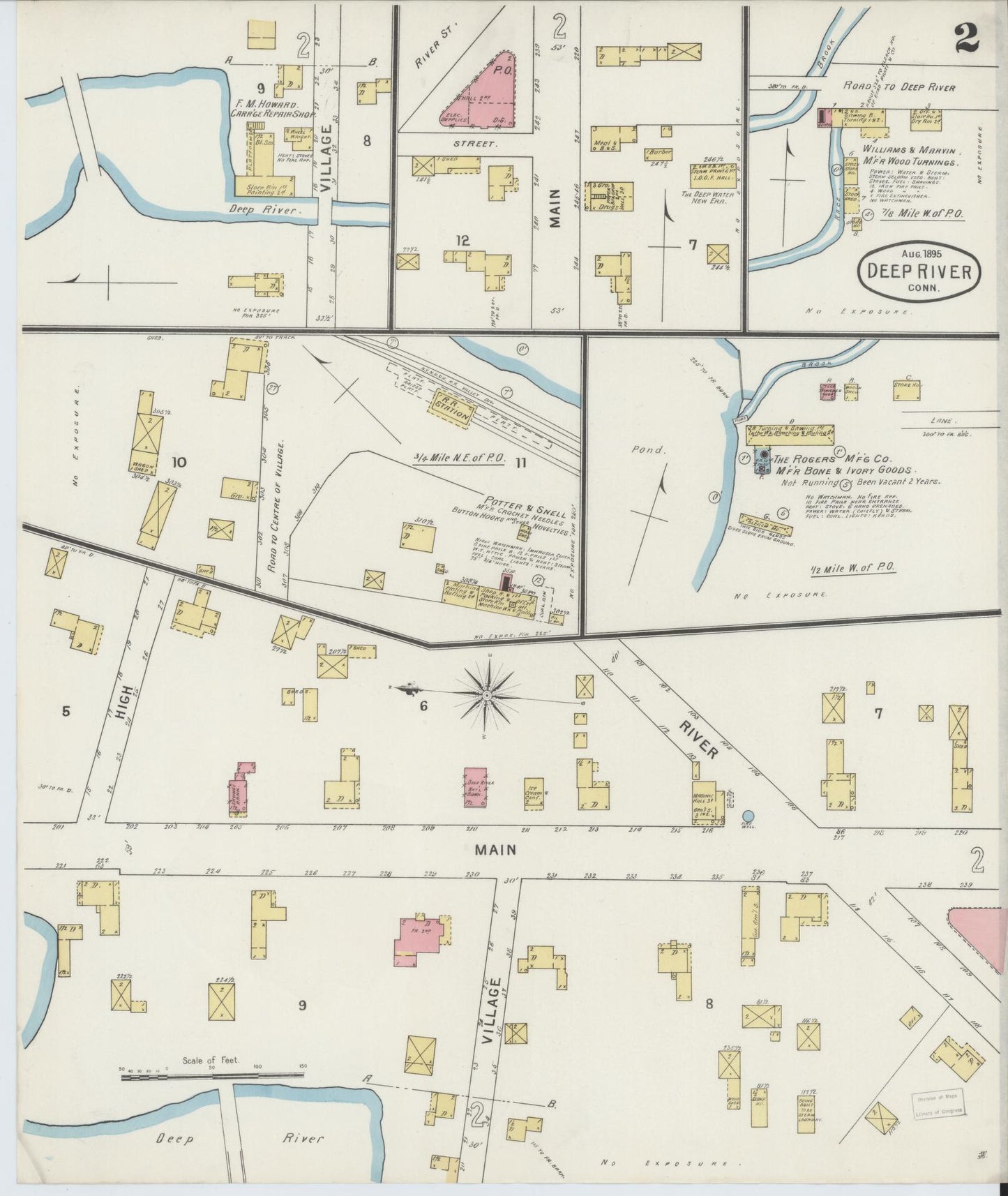 Sanborn Fire Insurance Map from Deep River, Middlesex County, Connecticut (1895), Sheet #0002 - Historic Sanborn Fire Insurance Map Print, vintage old map wall art, antique decor, genealogy gift, Connecticut Connecticut map