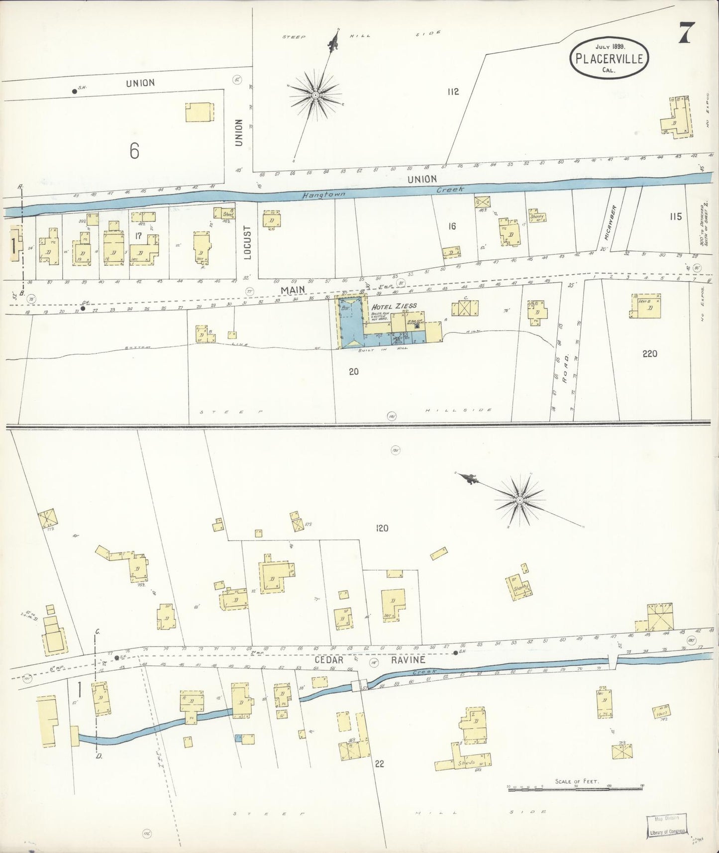 Sanborn Fire Insurance Map from Placerville, El Dorado County, California (1899), Sheet #0007 - Complete Map Set gallery image, historic Sanborn map, vintage wall art, California California