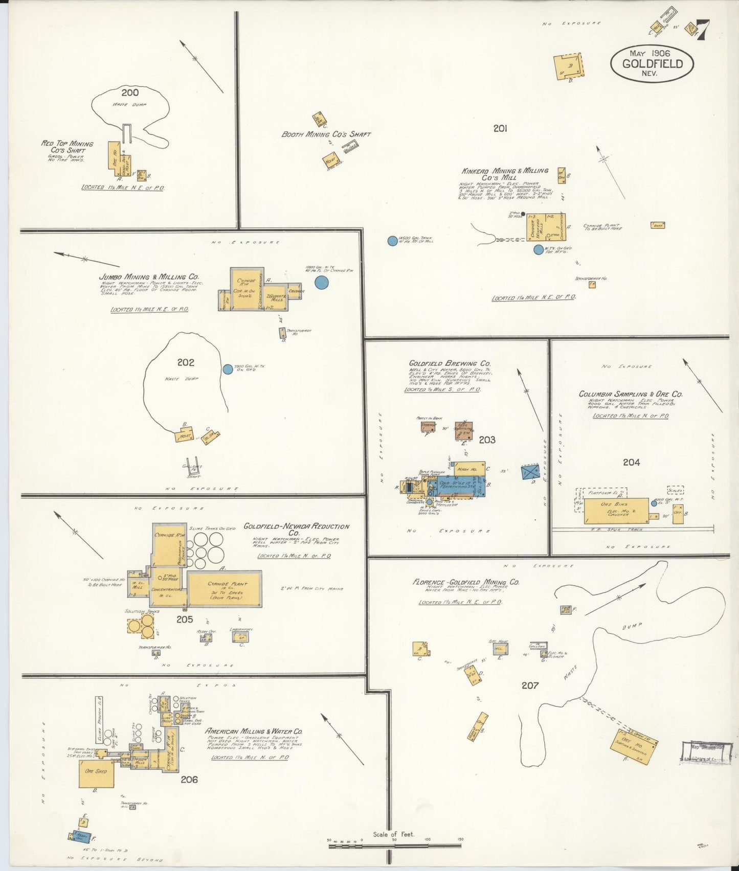 Sanborn Fire Insurance Map from Goldfield, Esmeralda County, Nevada (1906), Sheet #0007 - Historic Sanborn Fire Insurance Map Print, vintage old map wall art, antique decor, genealogy gift, Nevada Nevada map