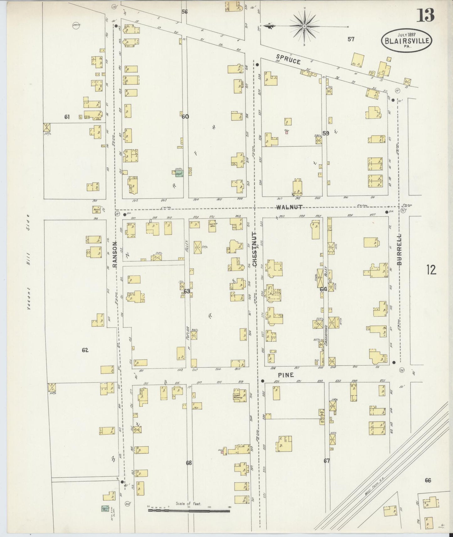 Sanborn Fire Insurance Map from Blairsville, Indiana County, Pennsylvania (1897), Sheet #0013 - Historic Sanborn Fire Insurance Map Print, vintage old map wall art, antique decor, genealogy gift, Pennsylvania Pennsylvania map