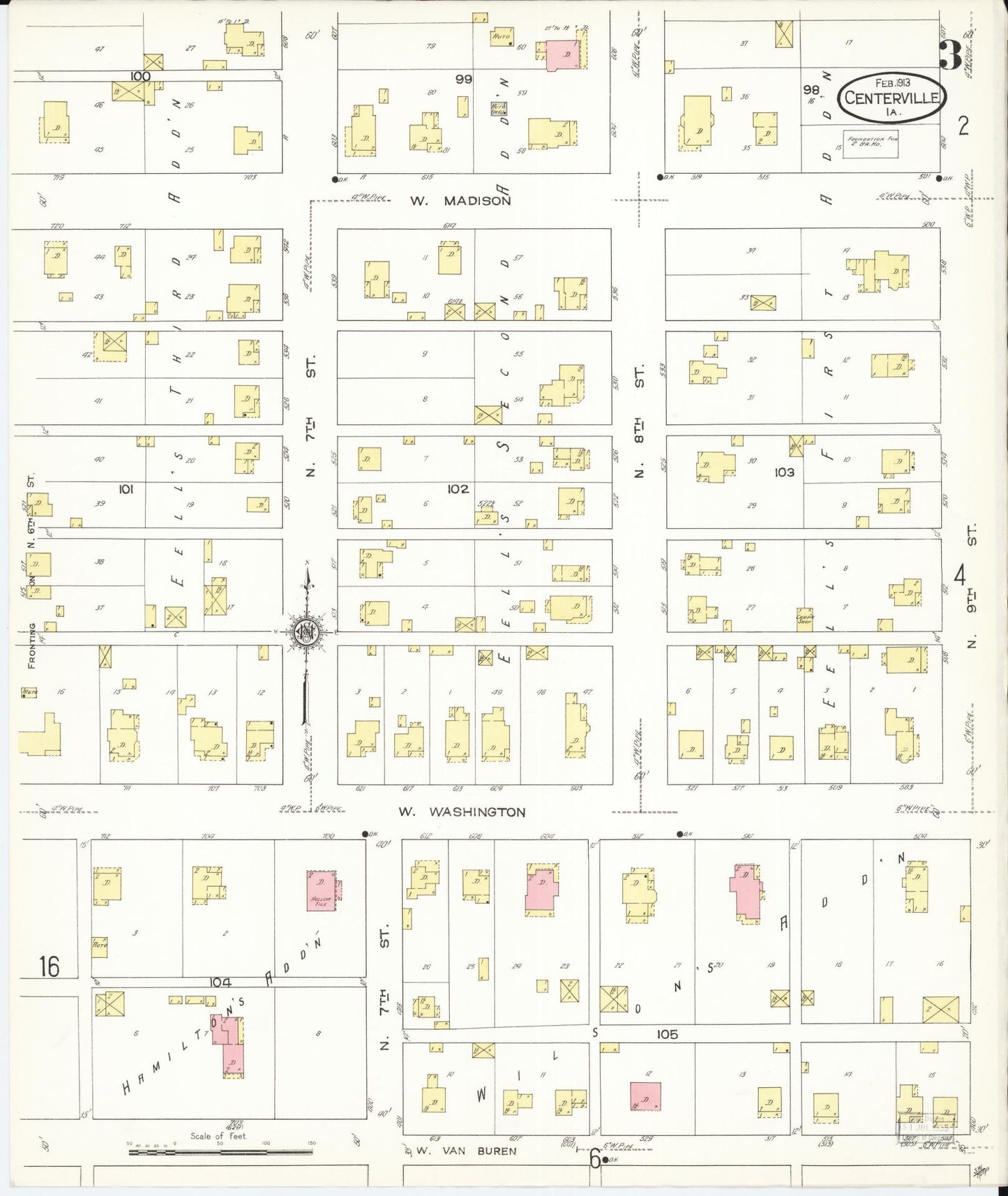 Sanborn Fire Insurance Map from Centerville, Appanoose County, Iowa (1913), Sheet #0003 - Historic Sanborn Fire Insurance Map Print, vintage old map wall art