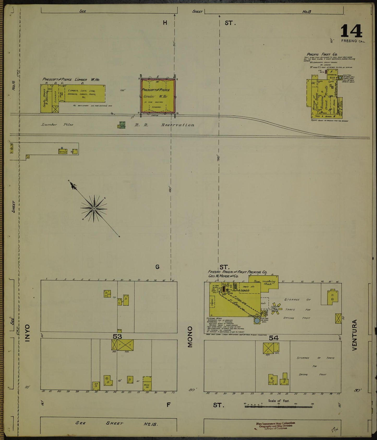 Sanborn Fire Insurance Map from Fresno, Fresno County, California (1888), Sheet #0014 - Historic Sanborn Fire Insurance Map Print, vintage old map wall art, antique decor, genealogy gift, California California map