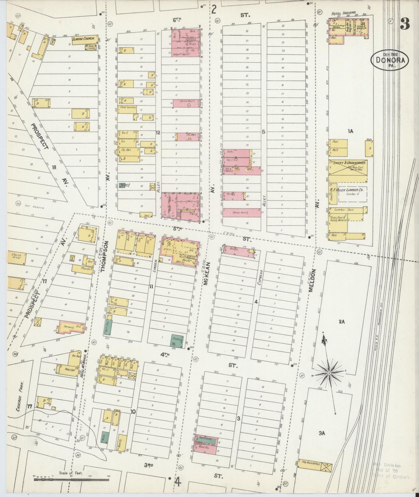 Sanborn Fire Insurance Map from Donora, Washington County, Pennsylvania (1902), Sheet #0003 - Historic Sanborn Fire Insurance Map Print, vintage old map wall art, antique decor, genealogy gift, Pennsylvania Pennsylvania map