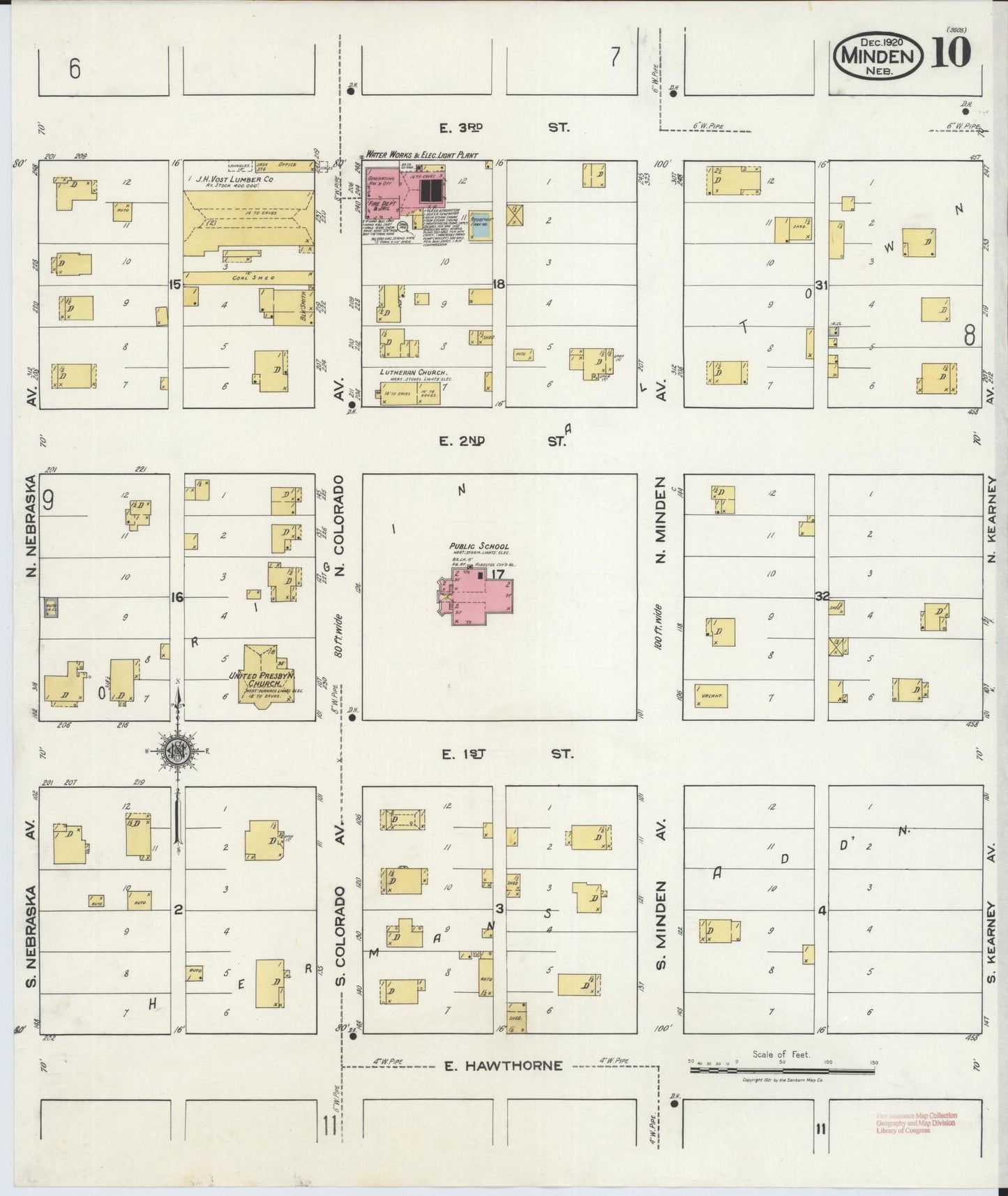 Sanborn Fire Insurance Map from Minden, Kearney County, Nebraska (1920), Sheet #0010 - Historic Sanborn Fire Insurance Map Print, vintage old map wall art, antique decor, genealogy gift, Nebraska Nebraska map