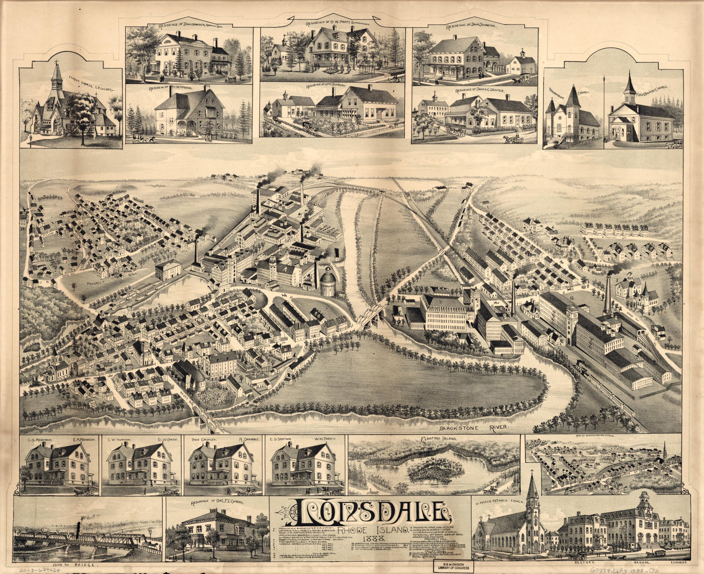 Lonsdale, Rhode Island, 1888. (1888) – Historic Bird’s-Eye View Panorama Print