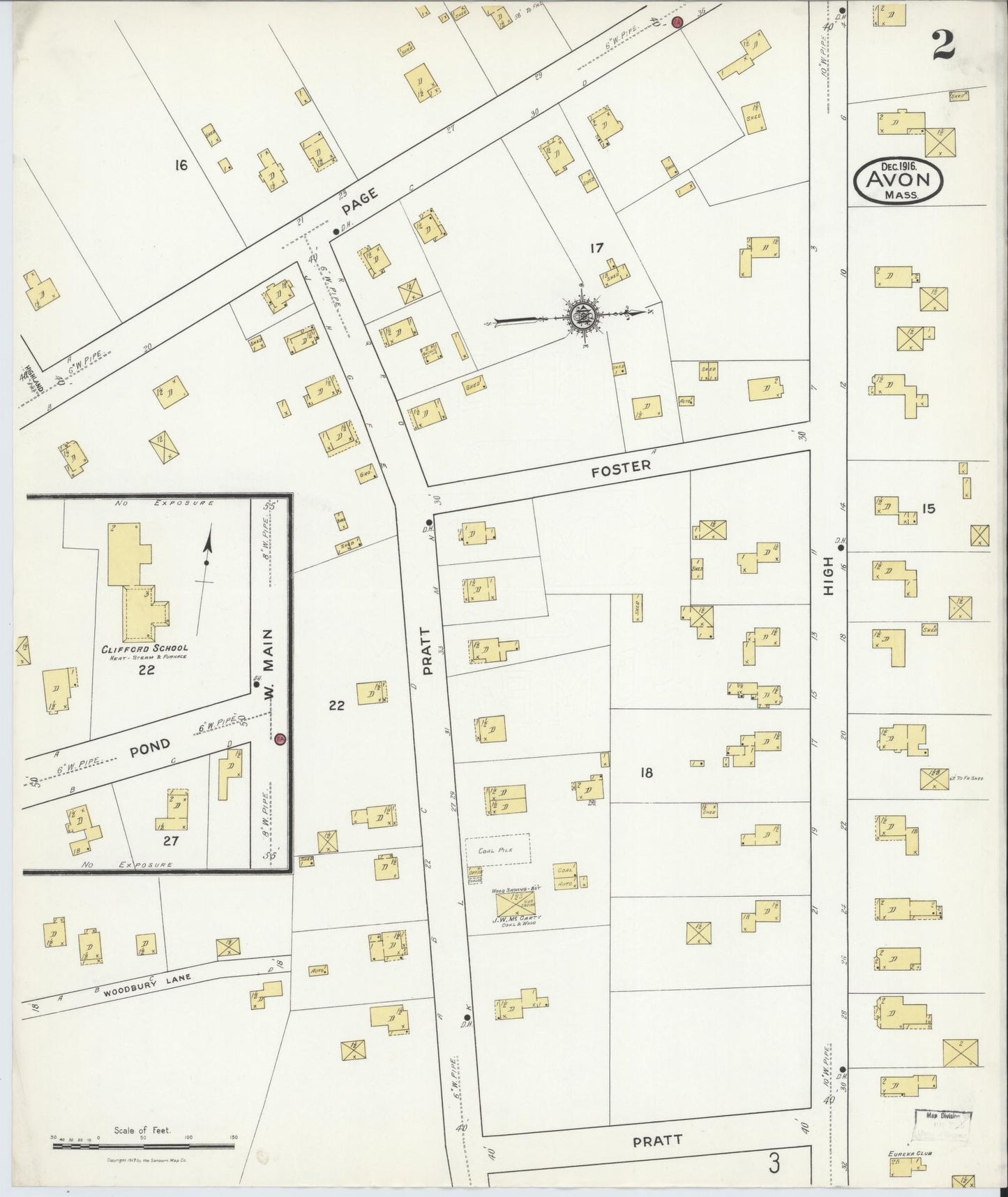 Sanborn Fire Insurance Map from Avon, Norfolk County, Massachusetts (1916), Sheet #0002 - Historic Sanborn Fire Insurance Map Print, vintage old map wall art, antique decor, genealogy gift, Massachusetts Massachusetts map