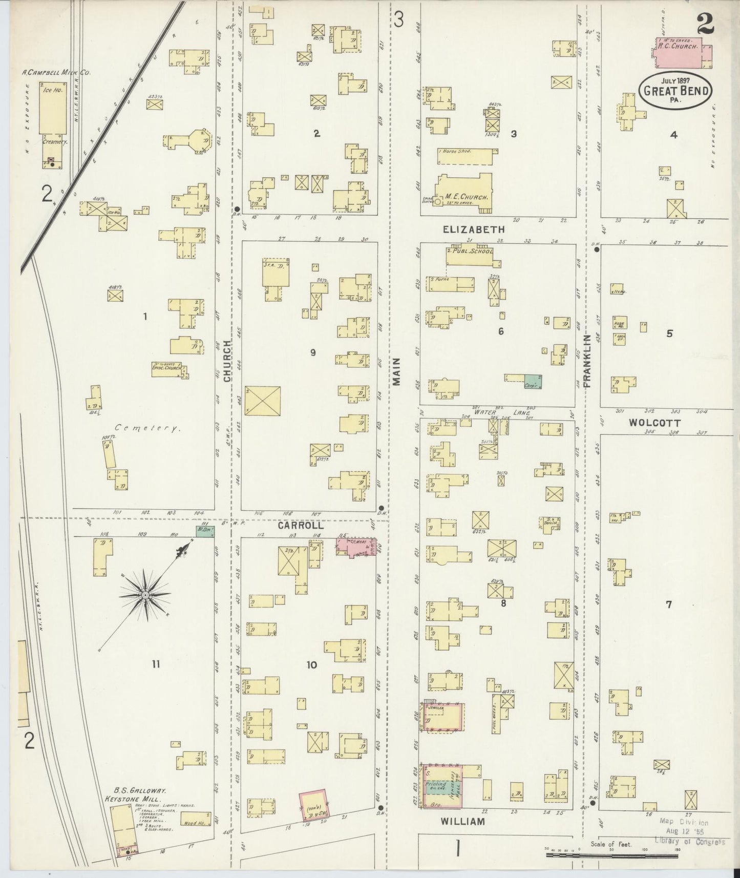Sanborn Fire Insurance Map from Great Bend, Susquehanna County, Pennsylvania (1897), Sheet #0002 - Historic Sanborn Fire Insurance Map Print, vintage old map wall art, antique decor, genealogy gift, Pennsylvania Pennsylvania map