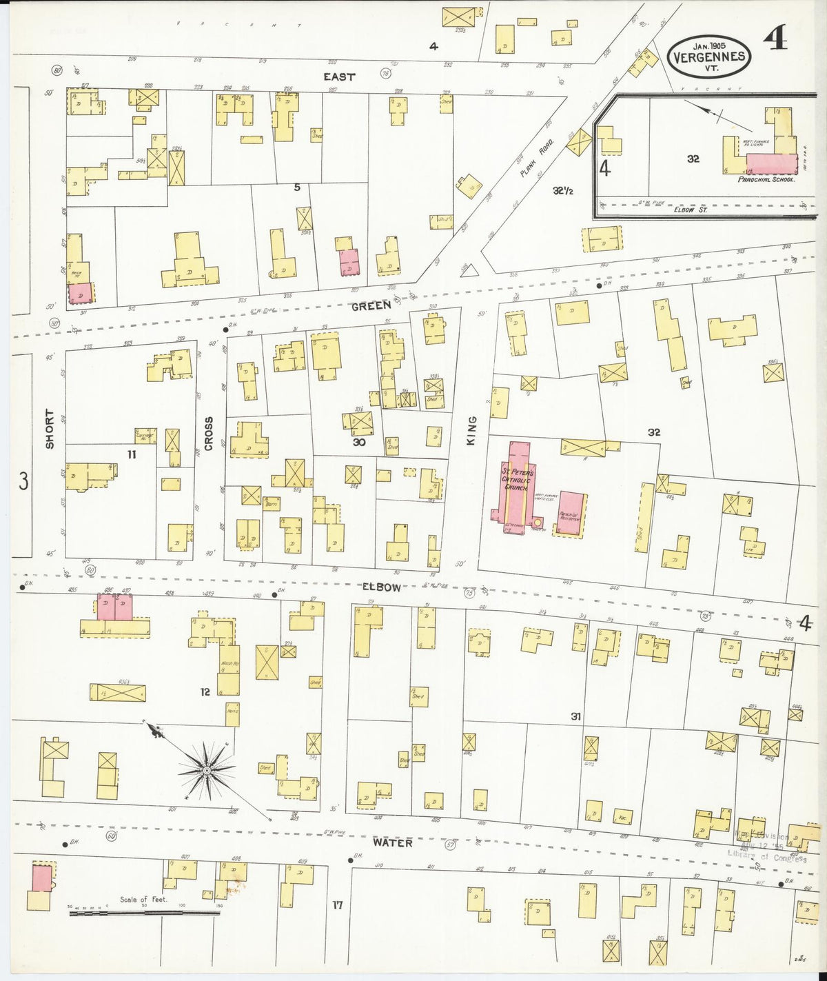 Sanborn Fire Insurance Map from Vergennes, Addison County, Vermont (1905), Sheet #0004 - Complete Map Set gallery image, historic Sanborn map, vintage wall art, Vermont Vermont