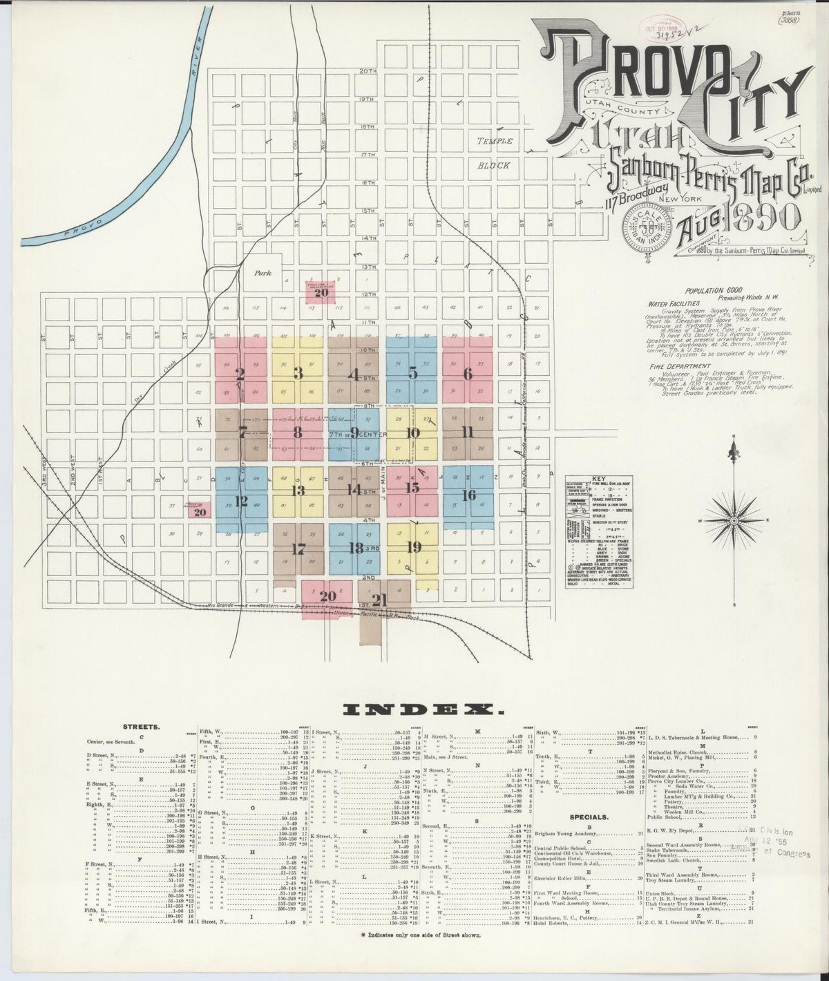 Sanborn Fire Insurance Map from Provo, Utah County, Utah (1890), Sheet #0001 - Historic Sanborn Fire Insurance Map Print, vintage old map wall art, antique decor, genealogy gift, Provo Utah map