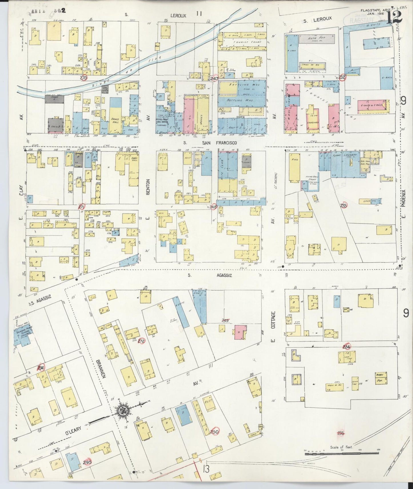 Sanborn Fire Insurance Map from Flagstaff, Coconino County, Arizona (1948), Sheet #0012 - Historic Sanborn Fire Insurance Map Print, vintage old map wall art, antique decor, genealogy gift, Arizona Arizona map