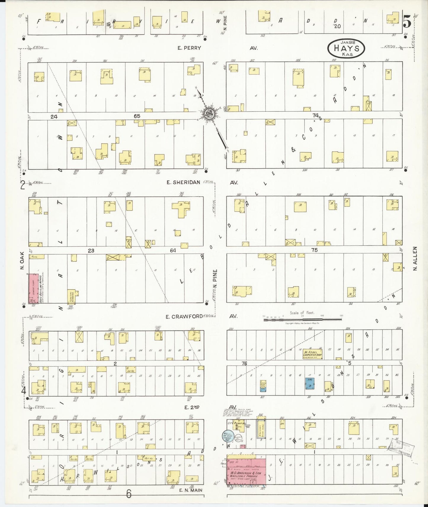 Sanborn Fire Insurance Map from Hays, Ellis County, Kansas (1918), Sheet #0005 - Historic Sanborn Fire Insurance Map Print, vintage old map wall art, antique decor, genealogy gift, Kansas Kansas map