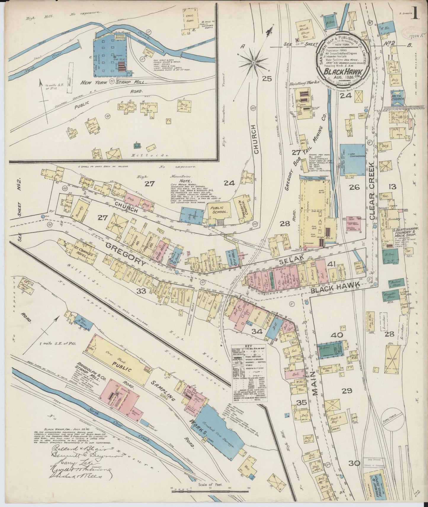 Sanborn Fire Insurance Map from Black Hawk, Gilpin County, Colorado (1886), Sheet #0001 - Historic Sanborn Fire Insurance Map Print, vintage old map wall art, antique decor, genealogy gift, Colorado Colorado map