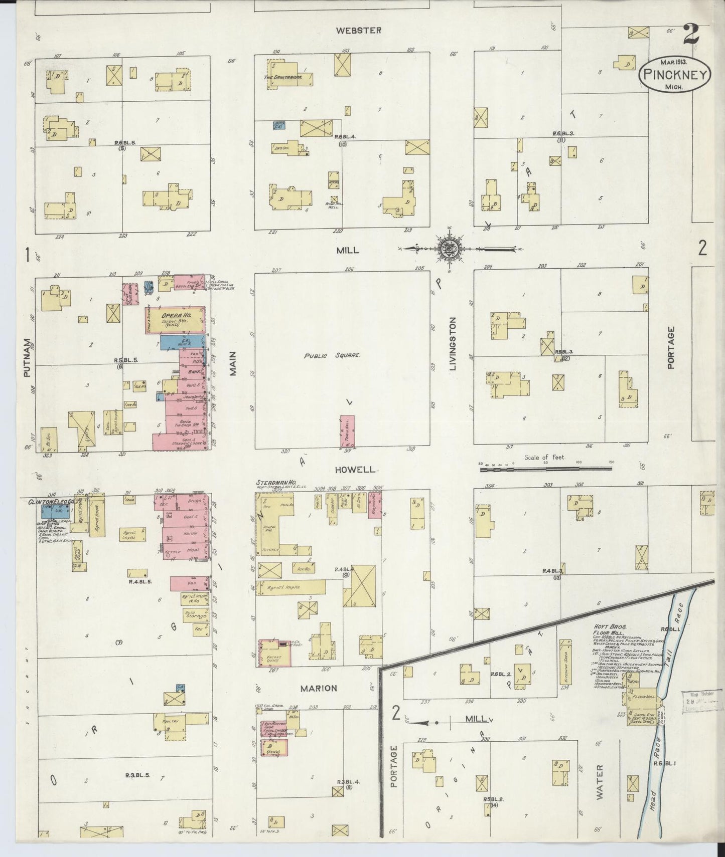 Sanborn Fire Insurance Map from Pinckney, Livingston County, Michigan (1913), Sheet #0002 - Complete Map Set gallery image, historic Sanborn map, vintage wall art, Michigan Michigan