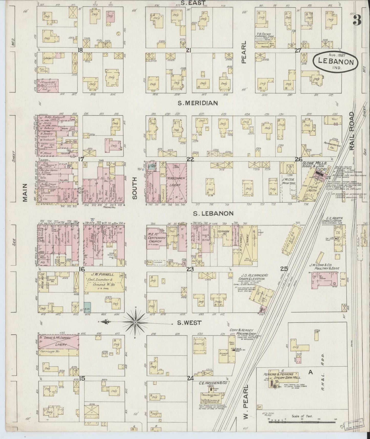 Sanborn Fire Insurance Map from Lebanon, Boone County, Indiana (1887), Sheet #0003 - Complete Map Set gallery image, historic Sanborn map, vintage wall art, Indiana Indiana