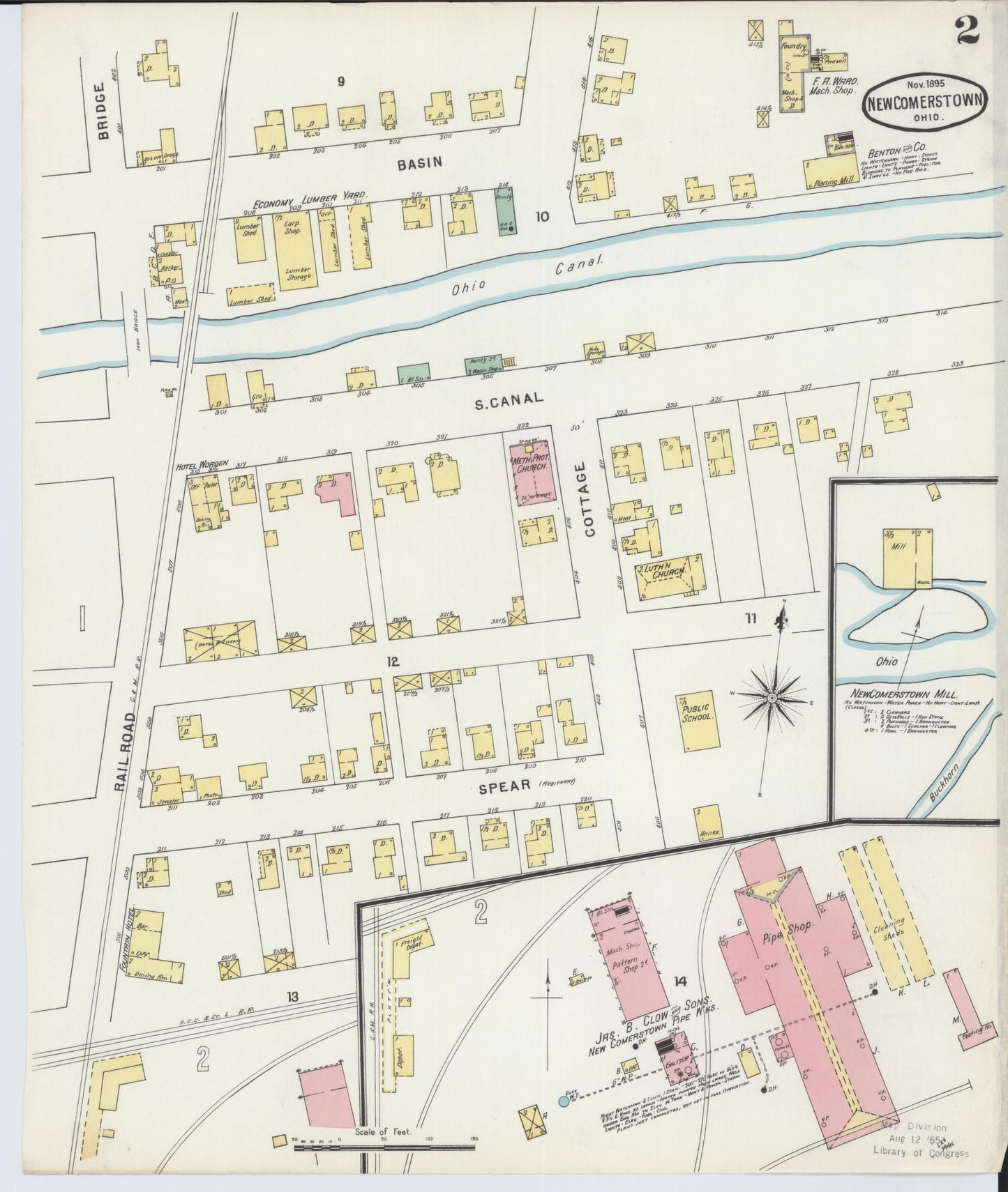 Sanborn Fire Insurance Map from Newcomerstown, Tuscarawas County, Ohio (1895), Sheet #0002 - Historic Sanborn Fire Insurance Map Print, vintage old map wall art, antique decor, genealogy gift, Ohio Ohio map