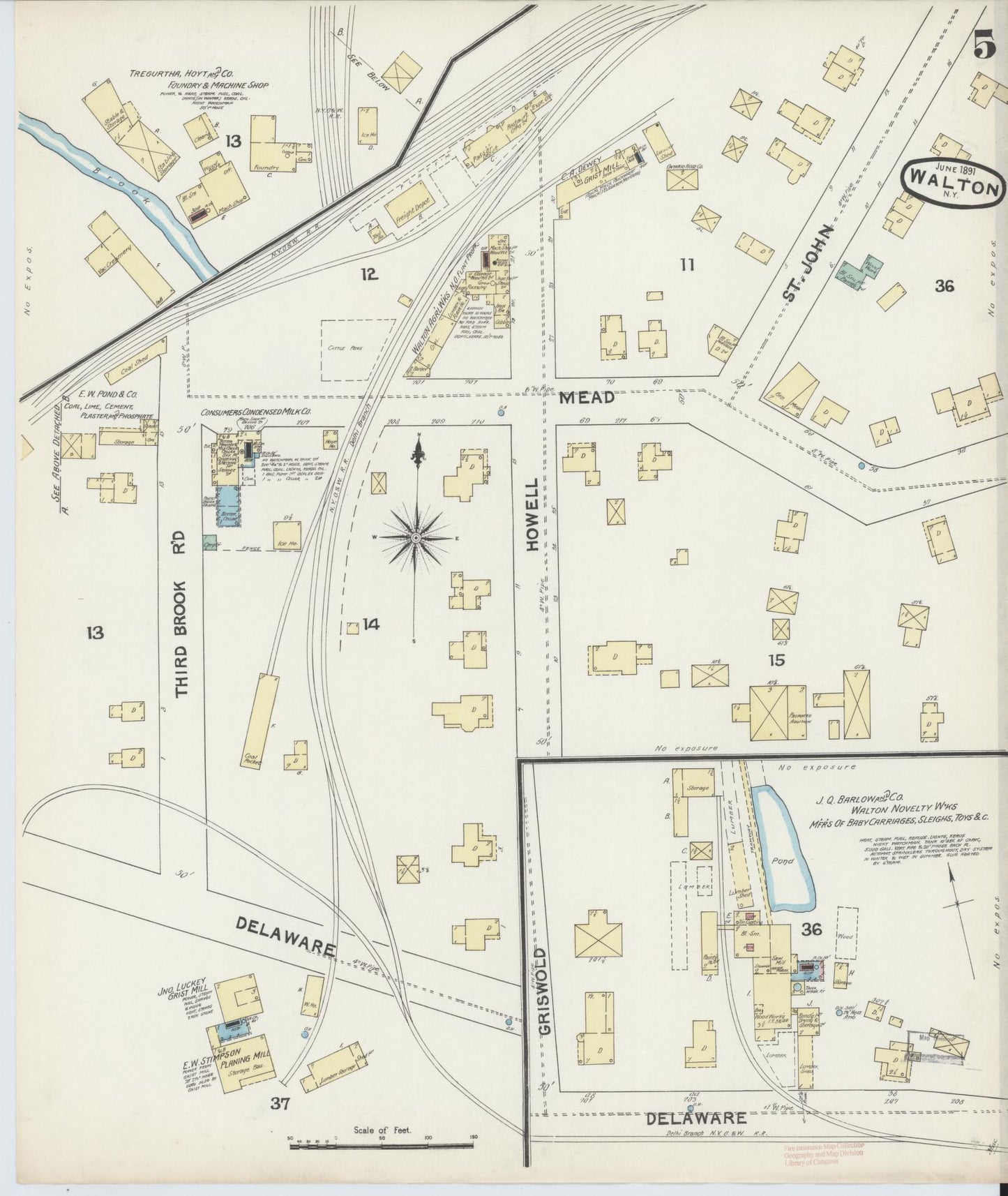 Sanborn Fire Insurance Map from Walton, Delaware County, New York (1891), Sheet #0005 - Complete Map Set gallery image, historic Sanborn map, vintage wall art, Walton Delaware