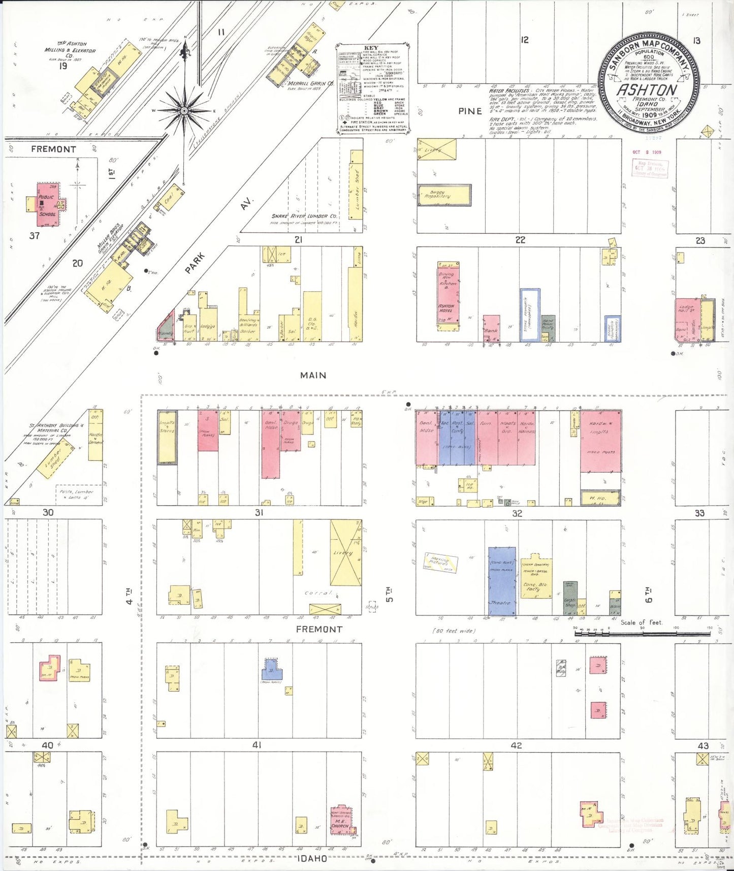 Sanborn Fire Insurance Map from Ashton, Fremont County, Idaho (1909), Sheet #0001 - Historic Sanborn Fire Insurance Map Print, vintage old map wall art, antique decor, genealogy gift, Idaho Idaho map