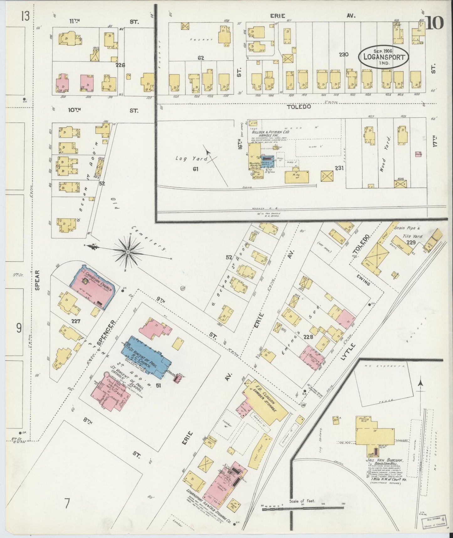 Sanborn Fire Insurance Map from Logansport, Cass County, Indiana (1906), Sheet #0010 - Historic Sanborn Fire Insurance Map Print, vintage old map wall art, antique decor, genealogy gift, Indiana Indiana map